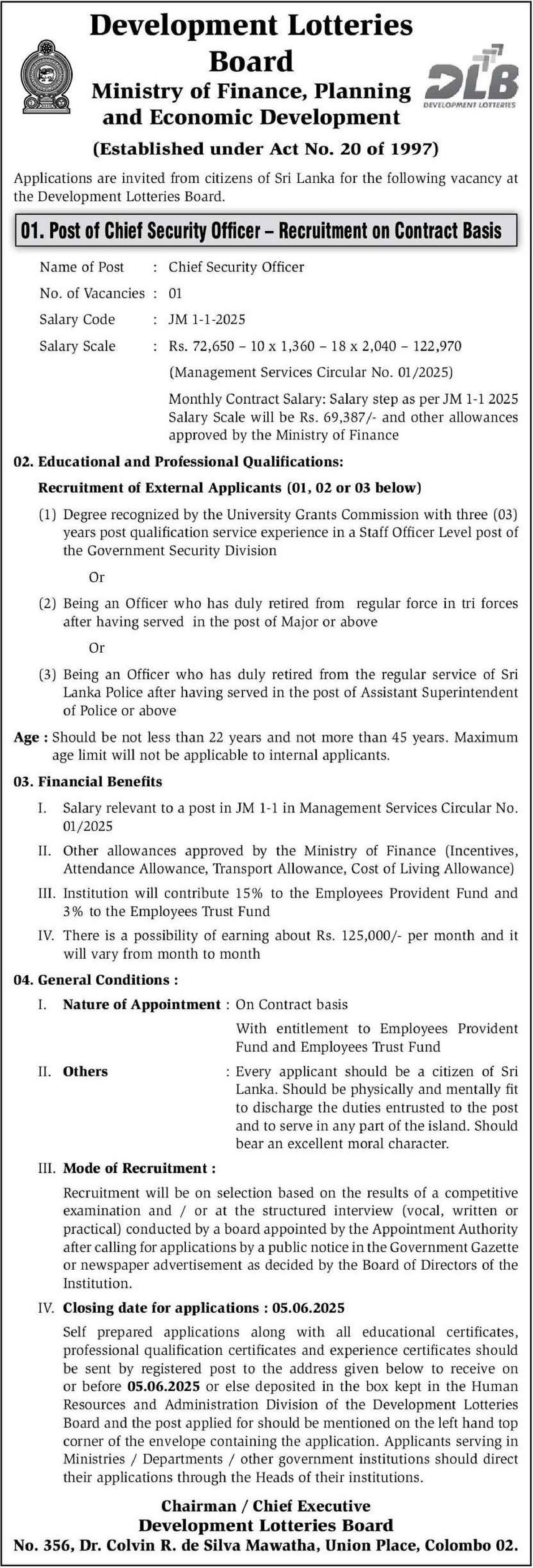 Chief Security Officer - Development Lotteries Board
