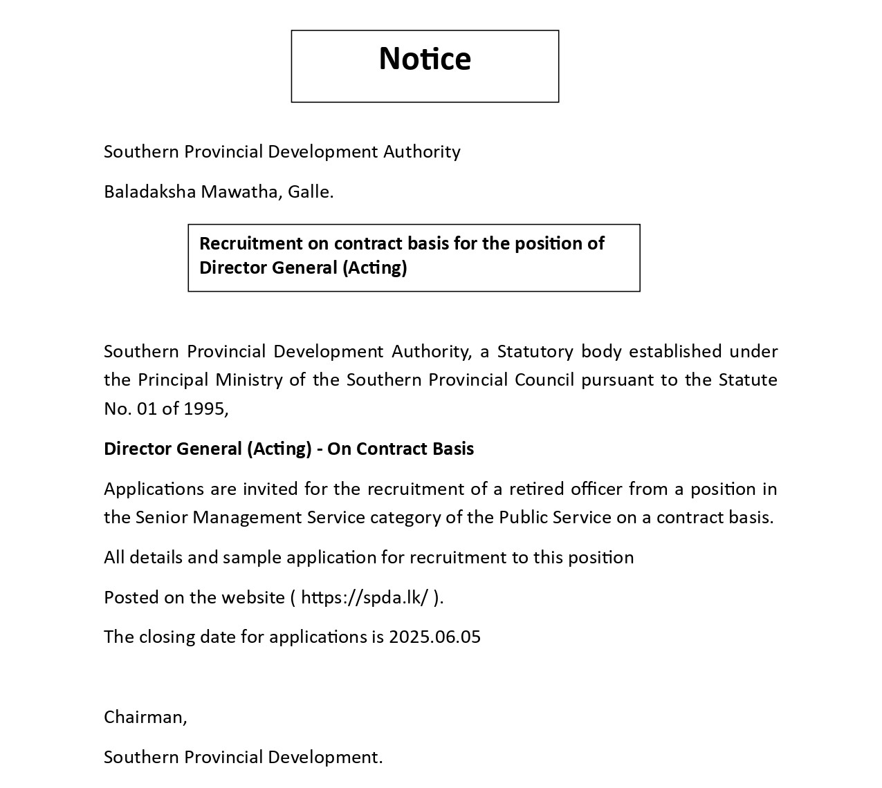 Director General - Southern Provincial Development Authority 