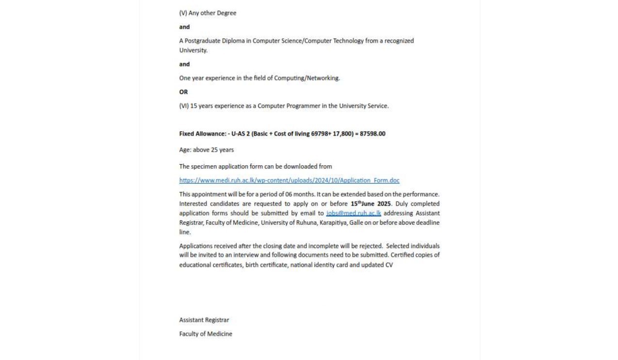 Assistant Network Manager - University of Ruhuna