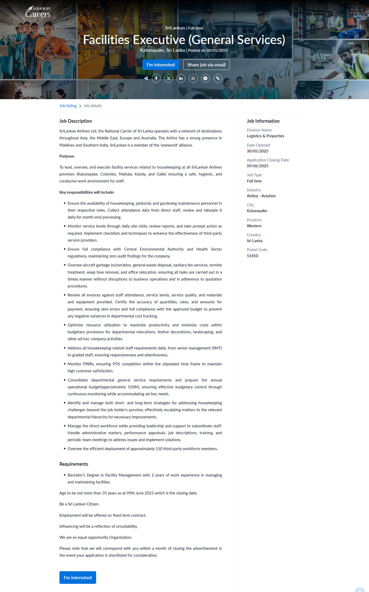 Facilities Executive (General Services), Printing Officer (Press) - Sri Lankan Airlines Limited