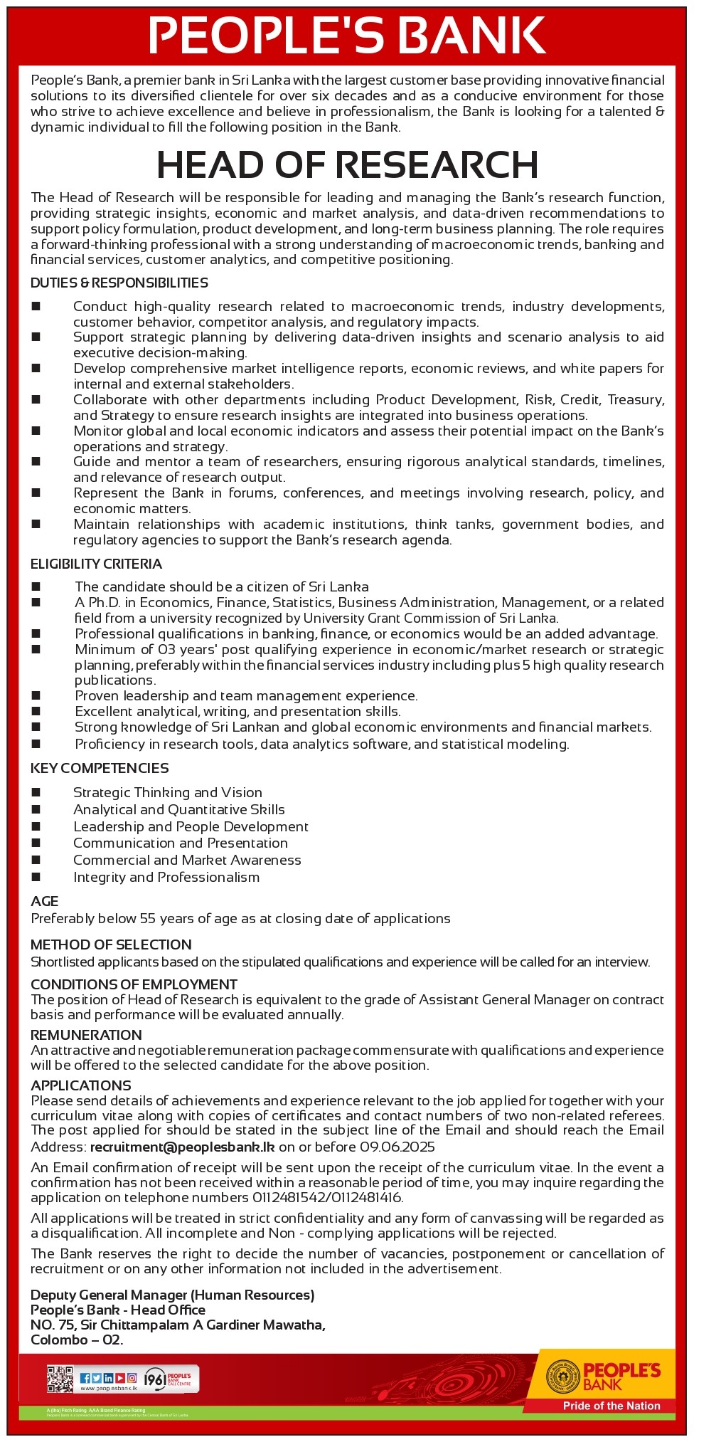 Head of Research - People’s Bank