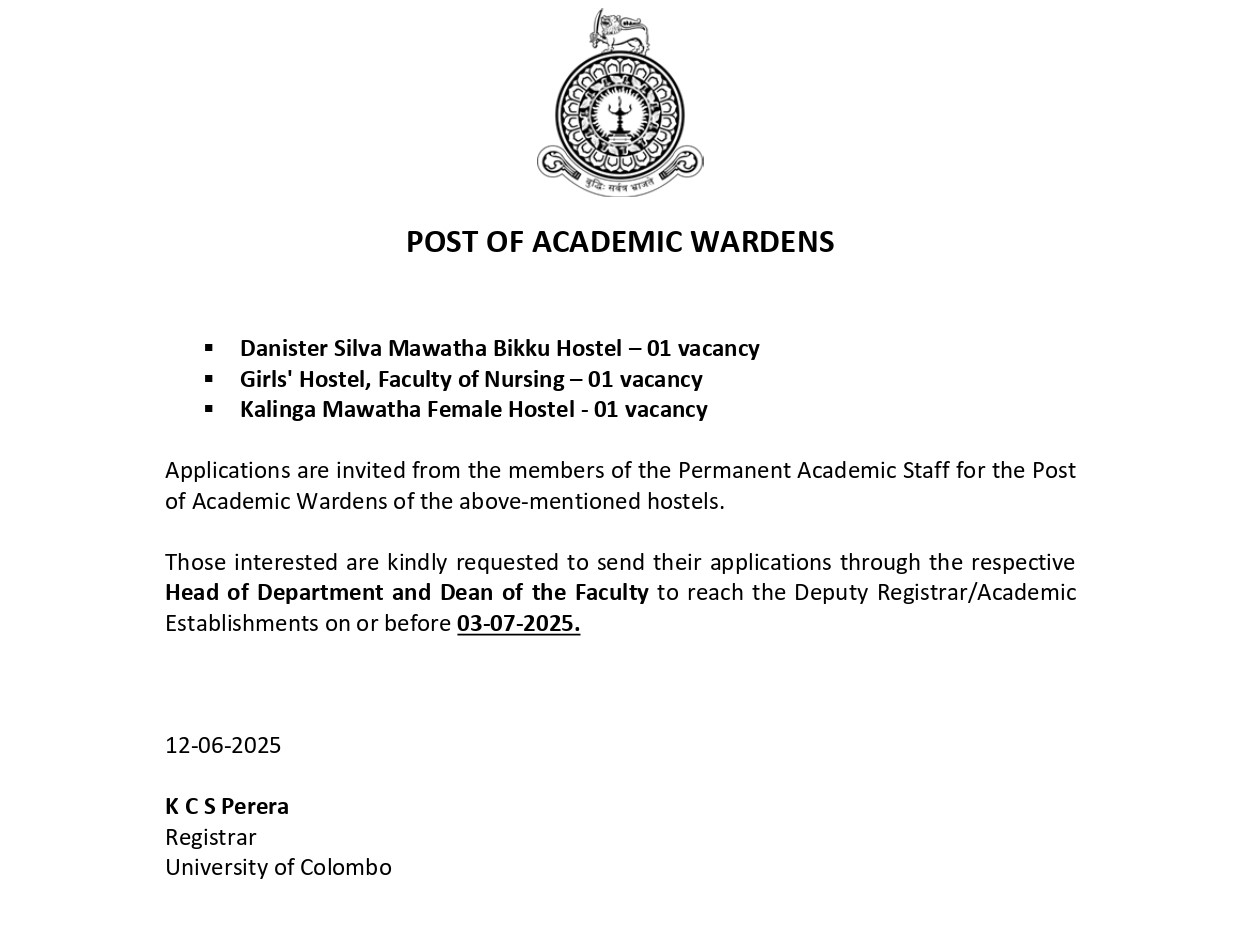Academic Warden - University of Colombo