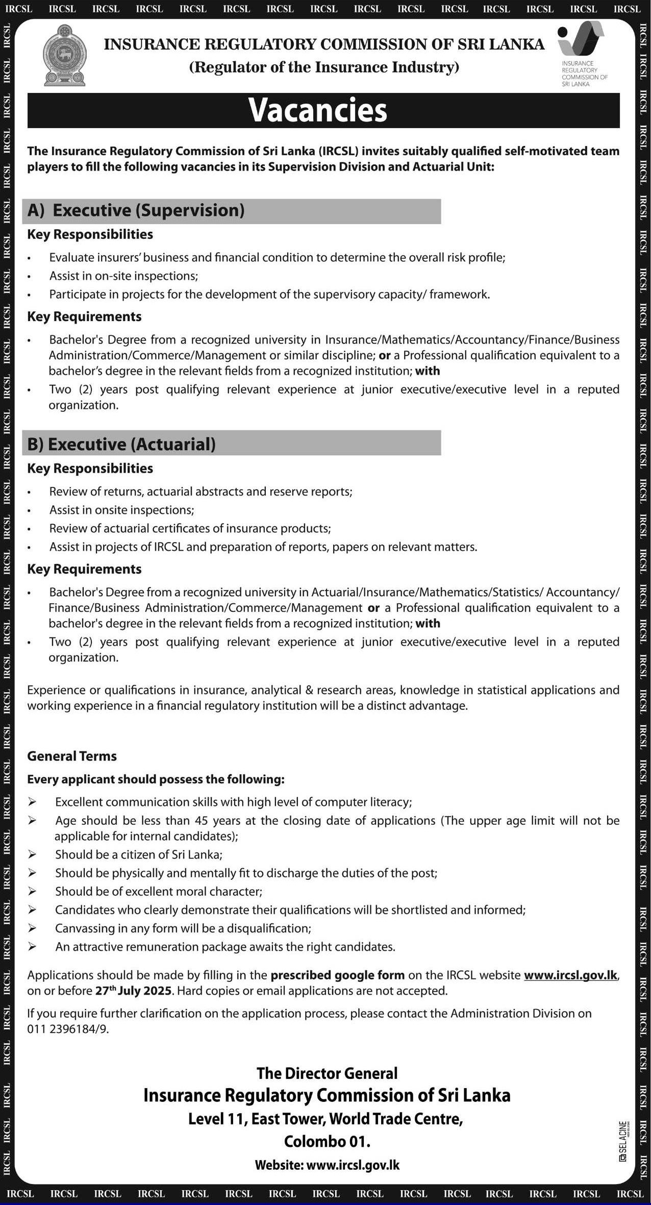 Executive - Insurance Regulatory Commission of Sri Lanka