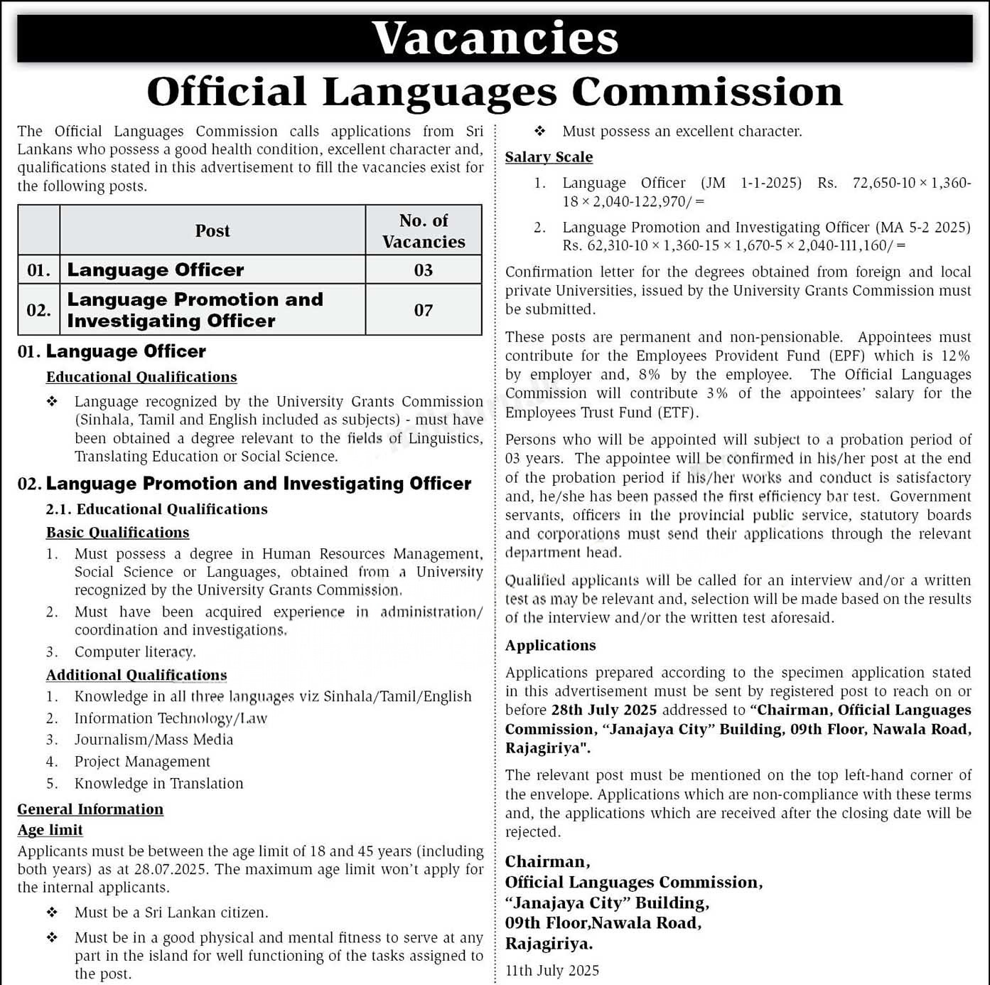 Language Officer, Language Promotion & Investigation Officer - Official Languages Commission