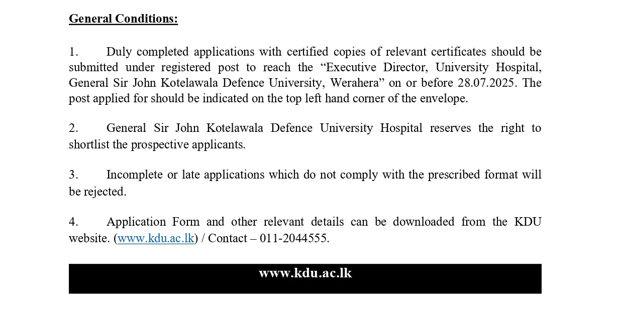 Billing Assistant - University Hospital - General Sir John Kotelawala Defence University