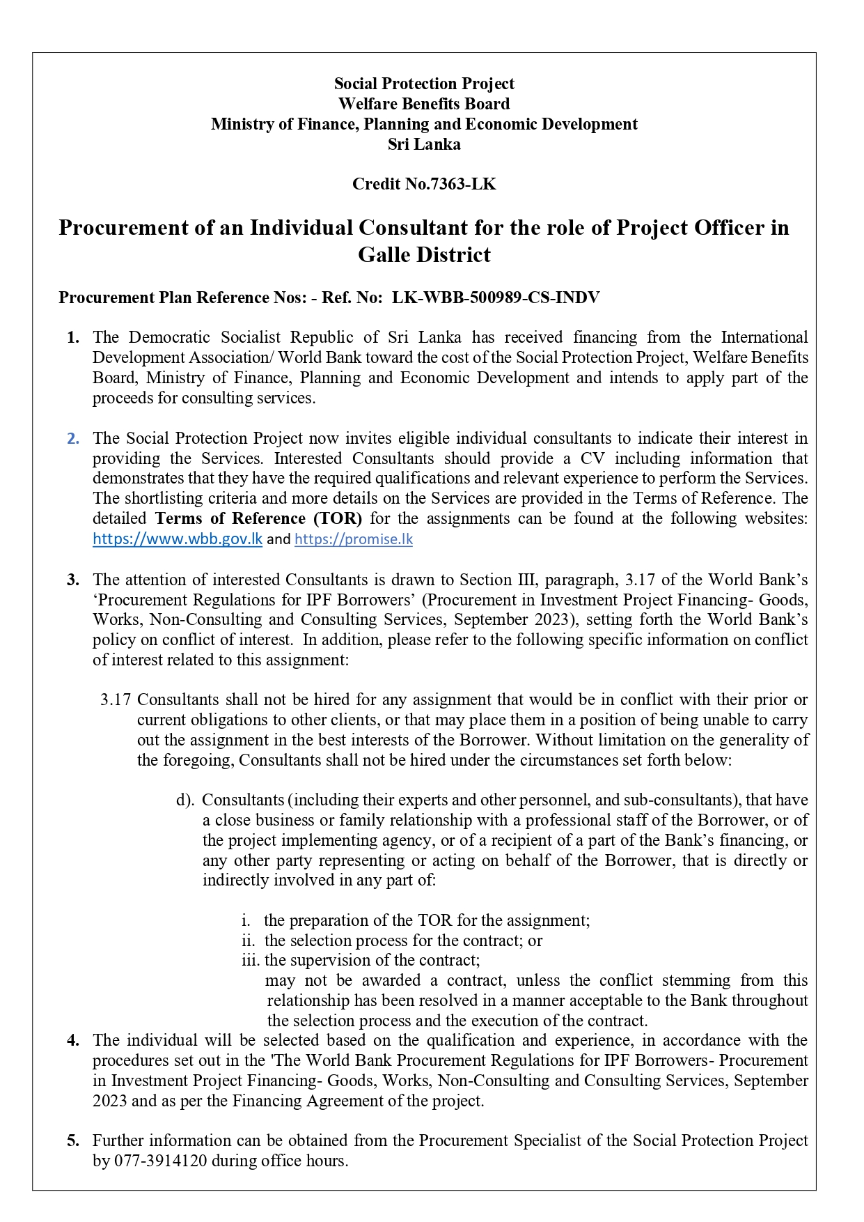 Individual Consultant - Welfare Benefits Board