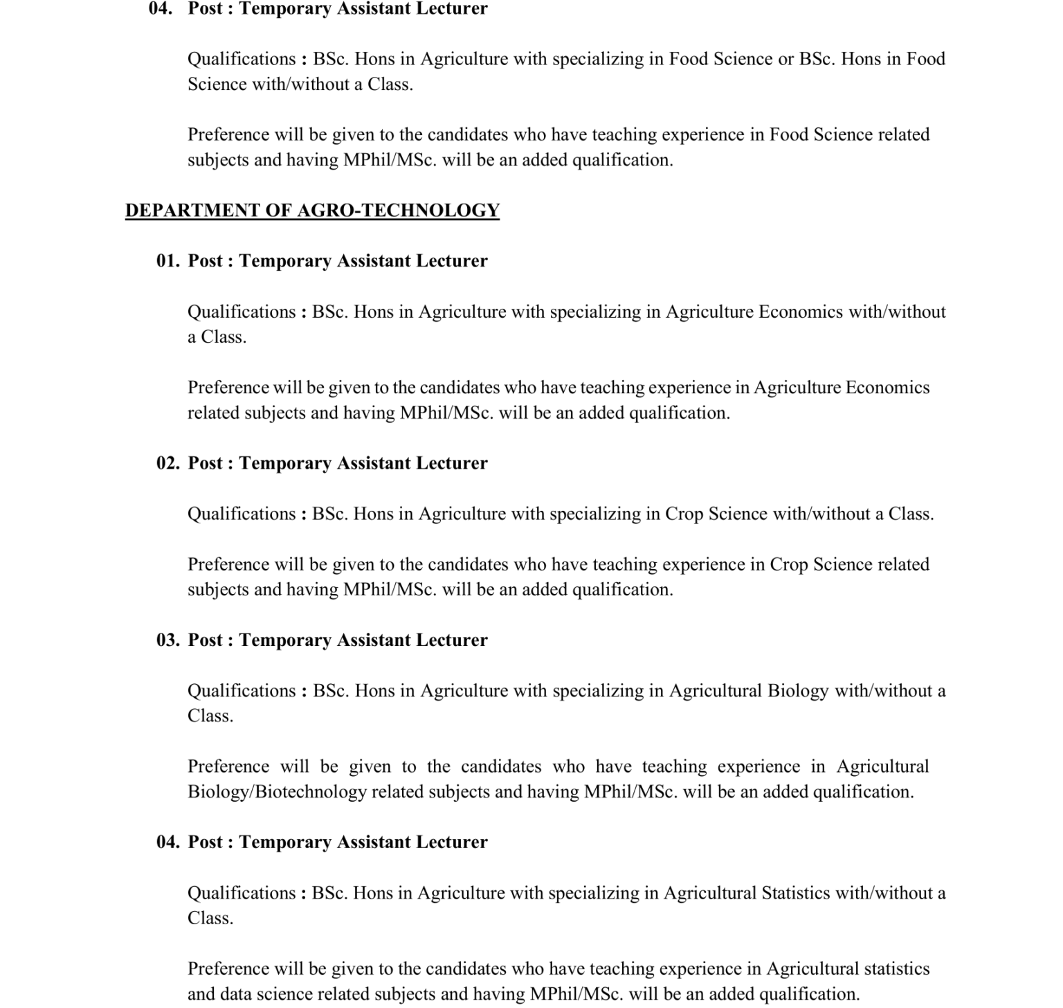 Farm Manager, Lecturer, Senior Lecturer, Temporary Assistant Lecturer - Institute for Agro Technology & Rural Sciences - University of Colombo
