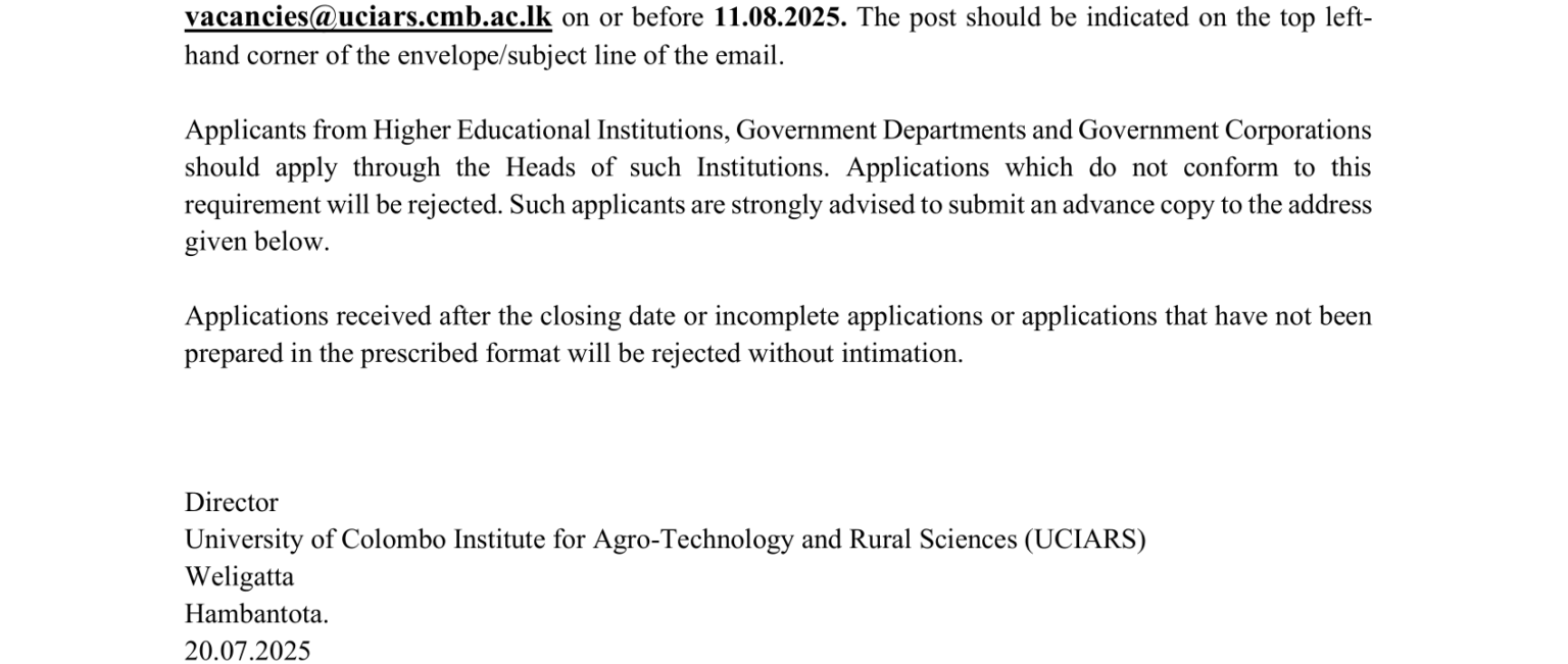 Farm Manager, Lecturer, Senior Lecturer, Temporary Assistant Lecturer - Institute for Agro Technology & Rural Sciences - University of Colombo