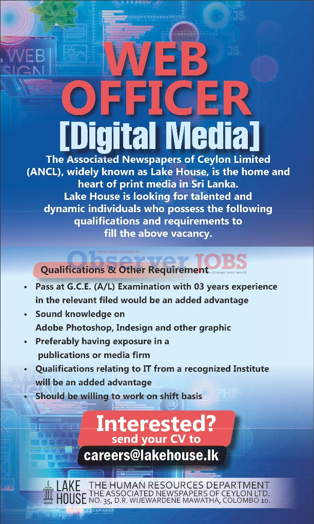 Web Officer (Digital Media) - The Associated Newspapers of Ceylon Ltd