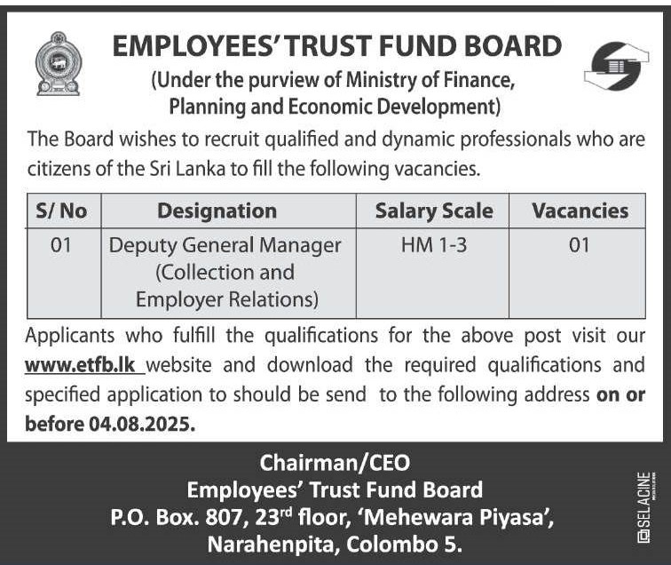 Deputy General Manager - Employees’ Trust Fund Board