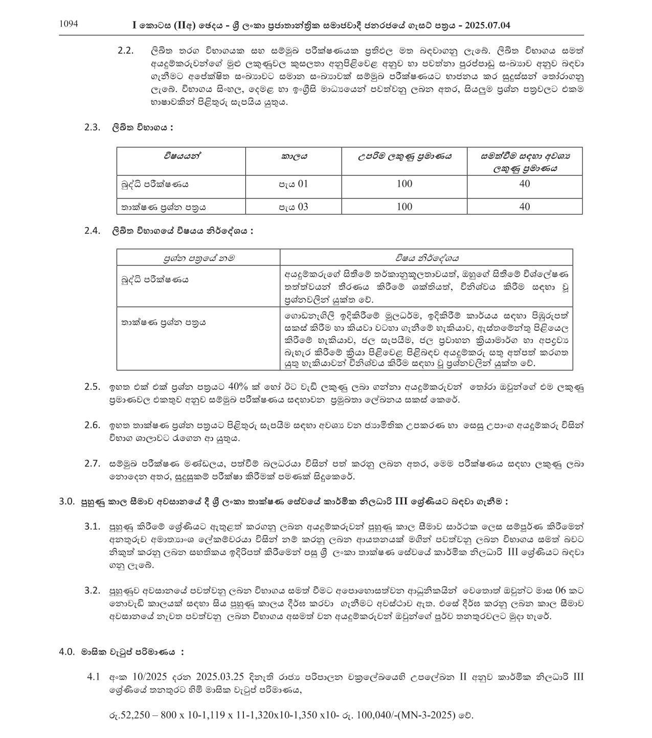 Technical Officer (Limited) - Ministry of Public Administration, Provincial Councils & Local Government