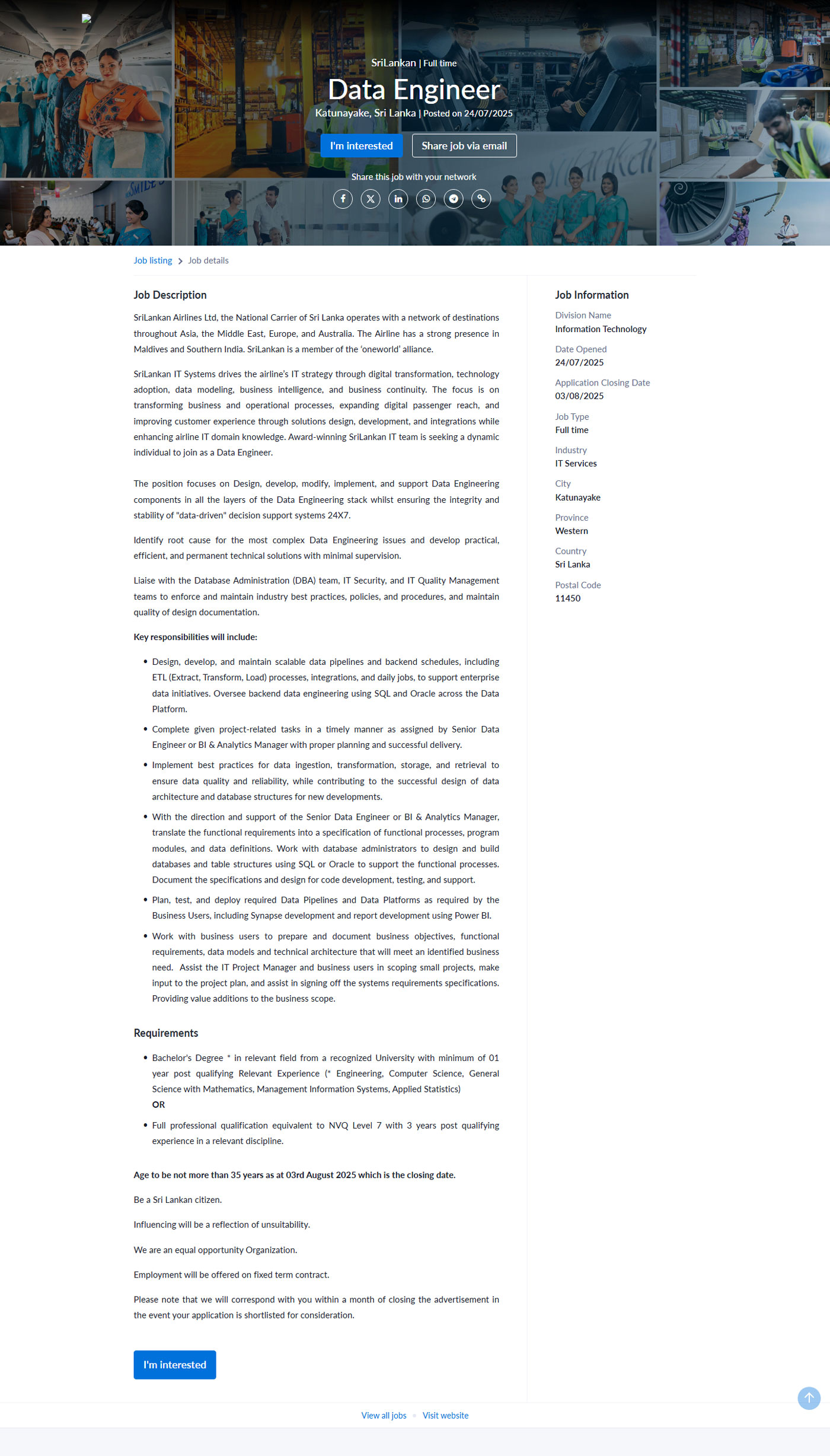 Data Engineer - Sri Lankan Airlines Limited