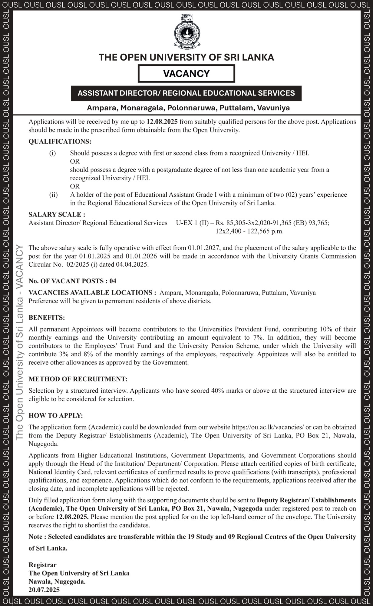 Assistant Director - The Open University of Sri Lanka 