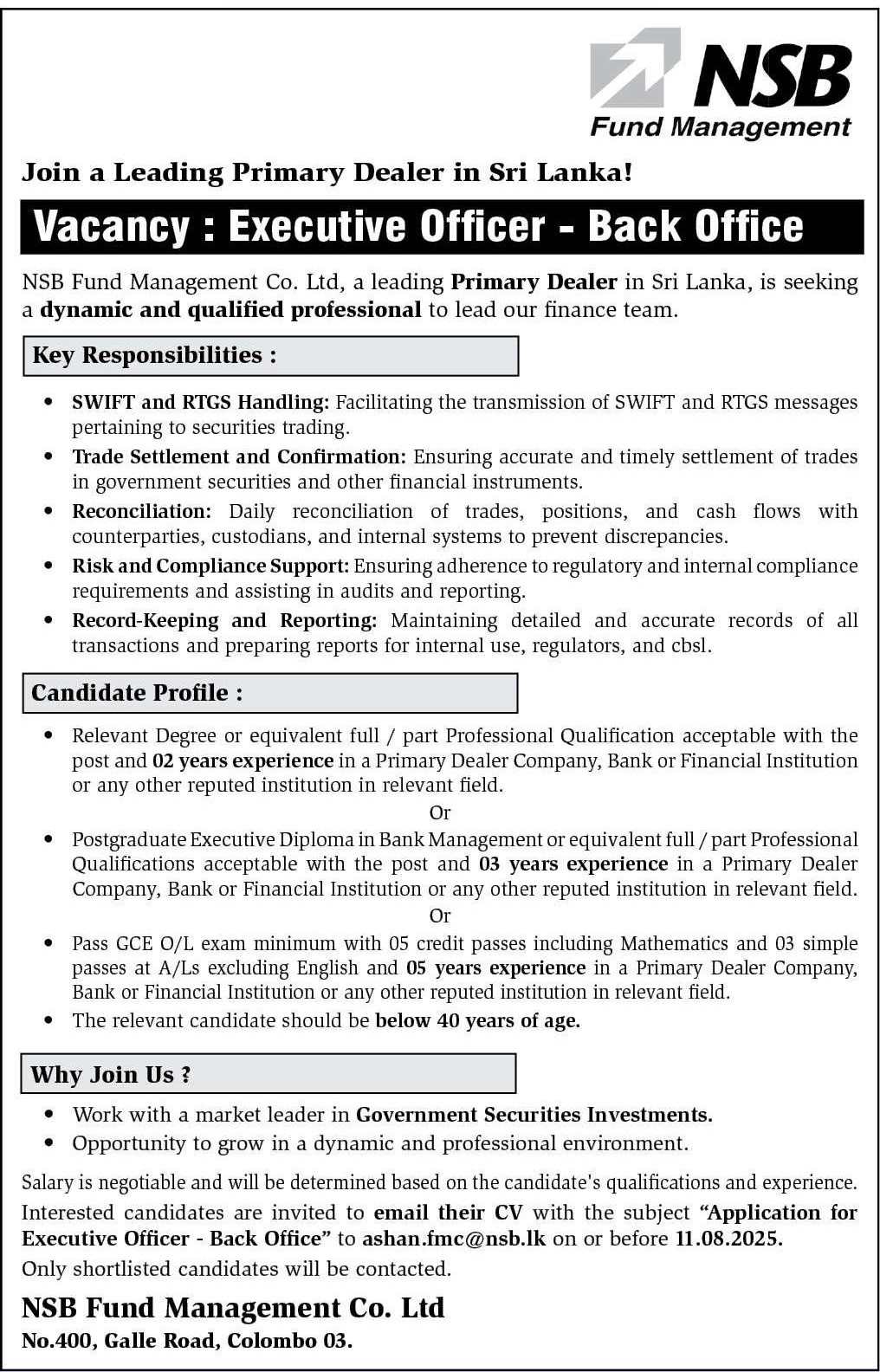 Executive Officer - NSB Fund Management Co. Ltd