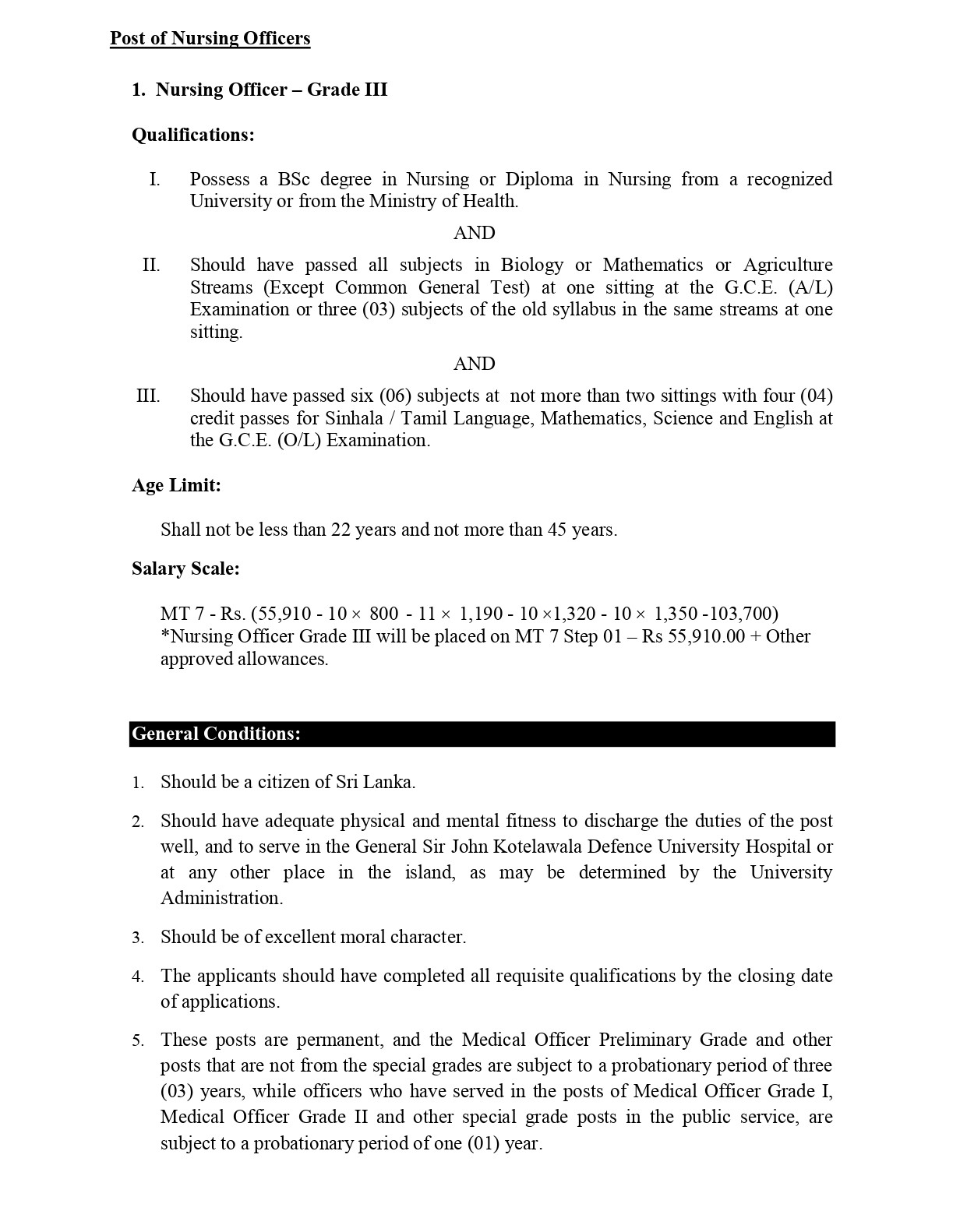 Medical Officer, Nursing Officer - University Hospital - General Sri John Kotelawala Defence University