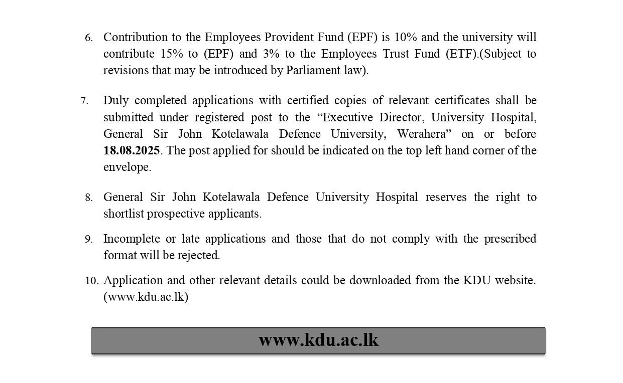 Medical Officer, Nursing Officer - University Hospital - General Sri John Kotelawala Defence University