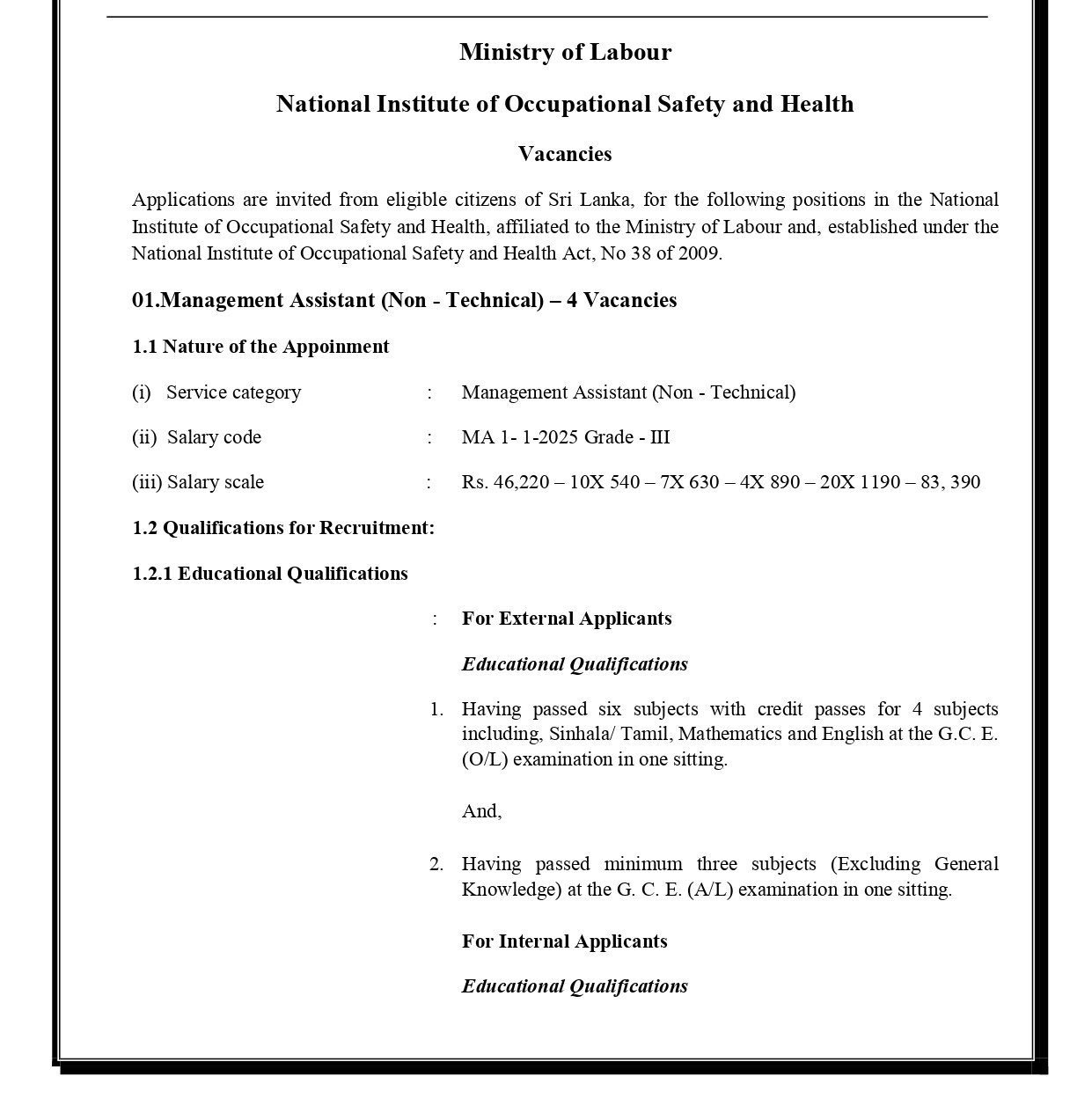 Management Assistant - National Institute of Occupational Safety & Health