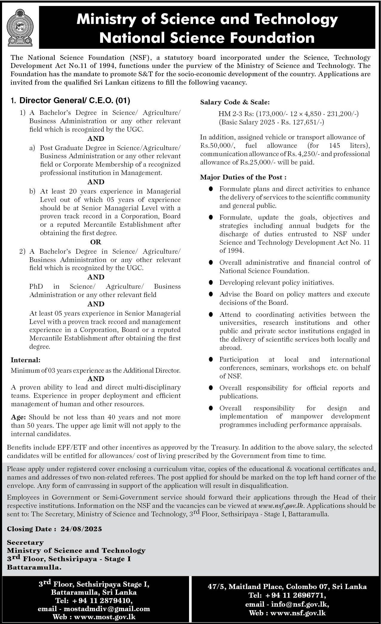 Director General/CEO - National Science Foundation 