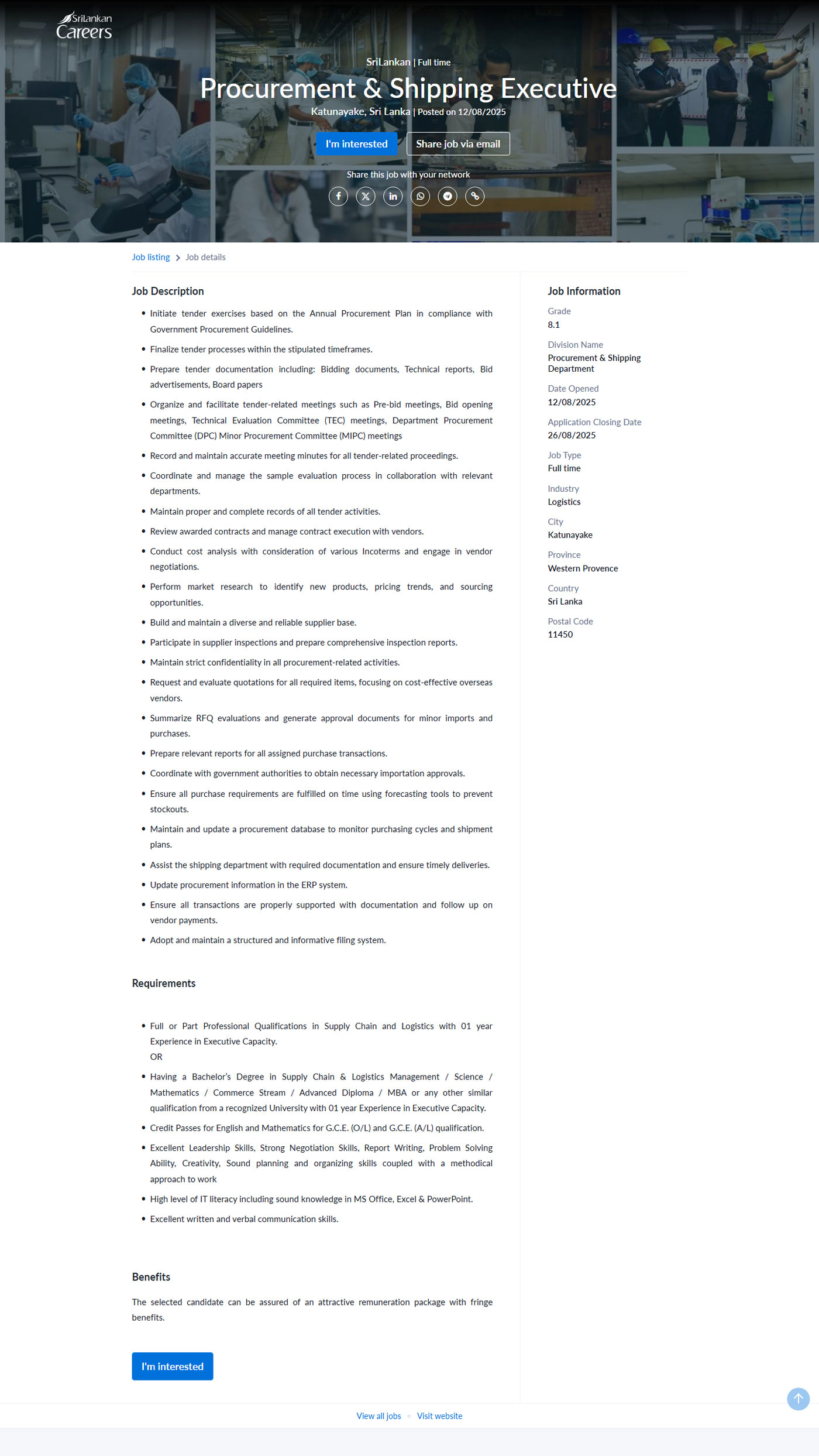 Procurement & Shipping Executive - SriLankan Airlines Limited