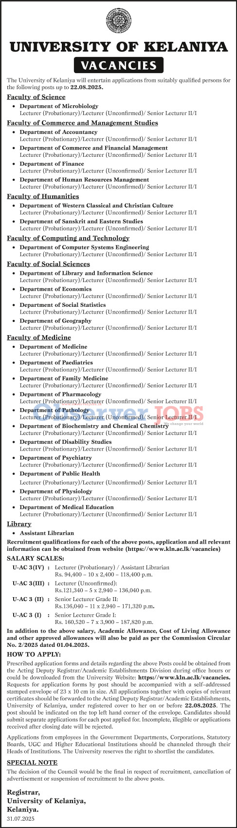 Lecturer, Assistant Librarian, Senior Lecturer - University of Kelaniya