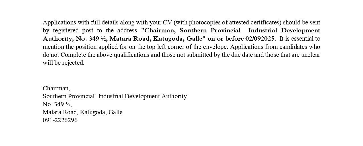 Development Officer, Research Assistant, Officer in Charge - Southern Provincial Industrial Development Authority