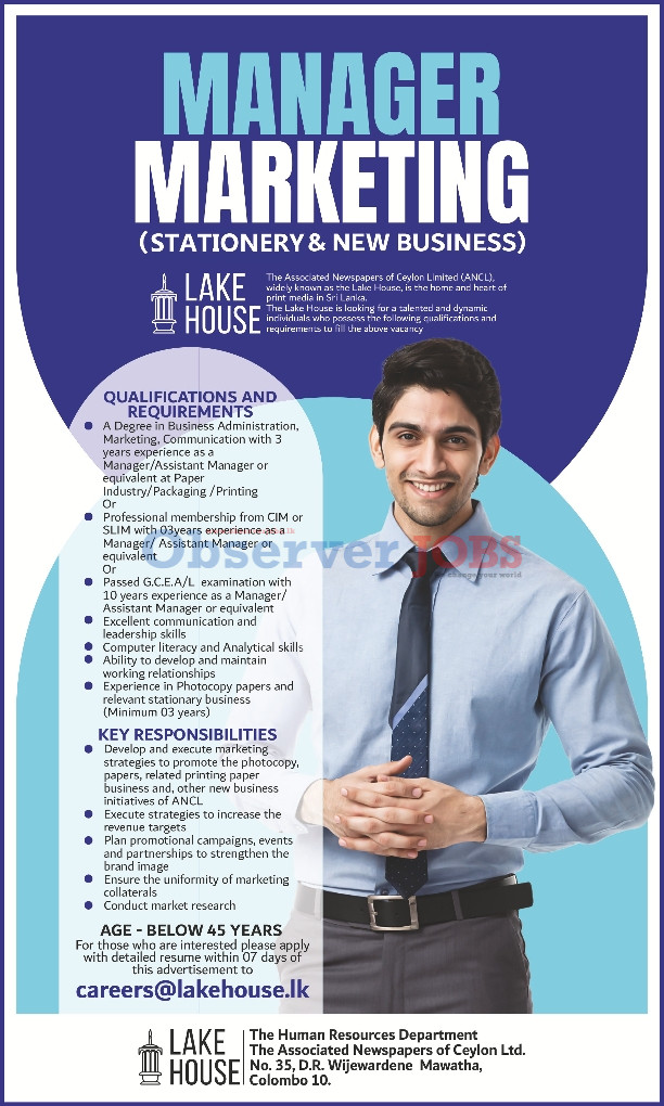 Manager (Treasury & Emoluments, Management Accounts & Tax, Human Resources Development, Marketing) - The Associated Newspapers of Ceylon Limited