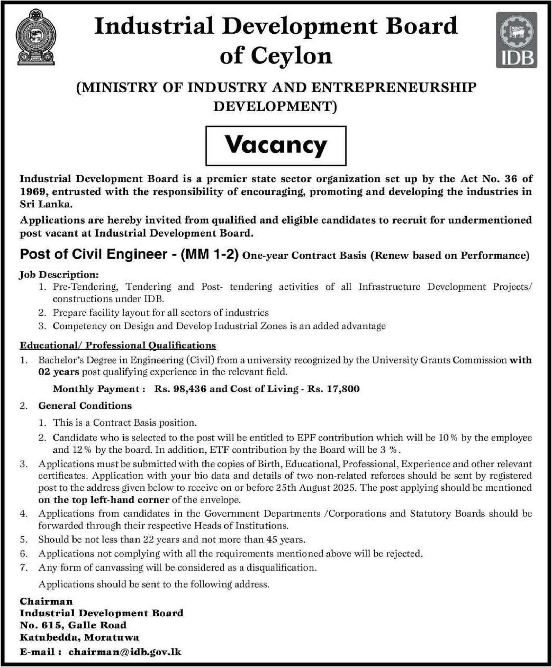 Civil Engineer - Industrial Development Board