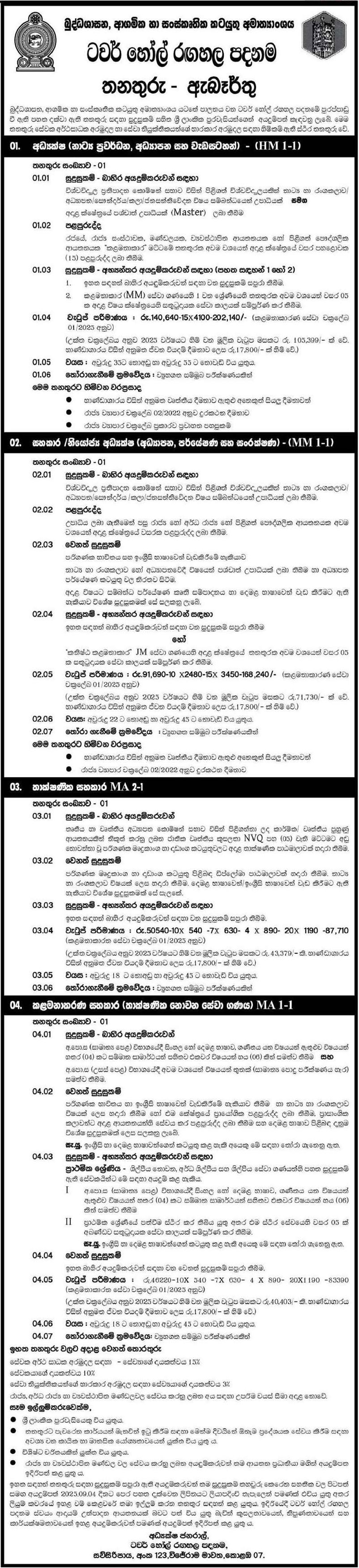 Management Assistant, Director, Assistant/Deputy Director, Technical Assistant - Tower Hall Theatre Foundation