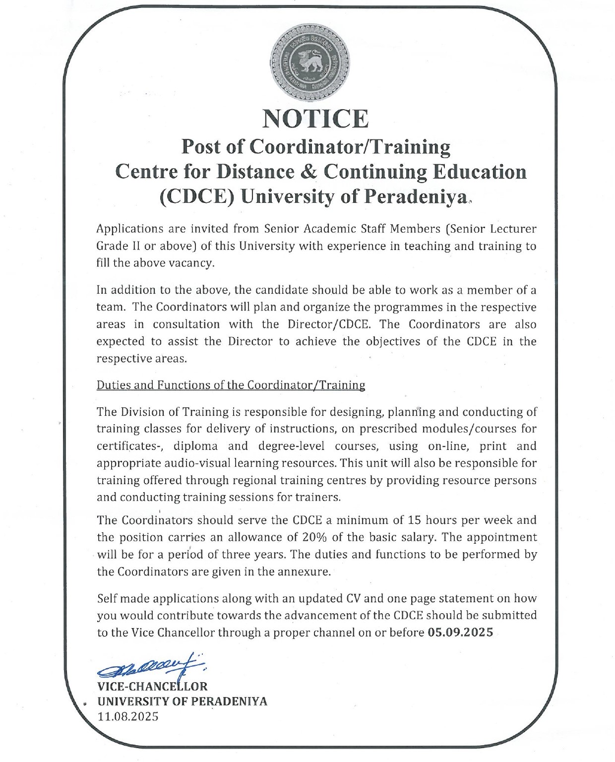 Coordinator - University of Peradeniya