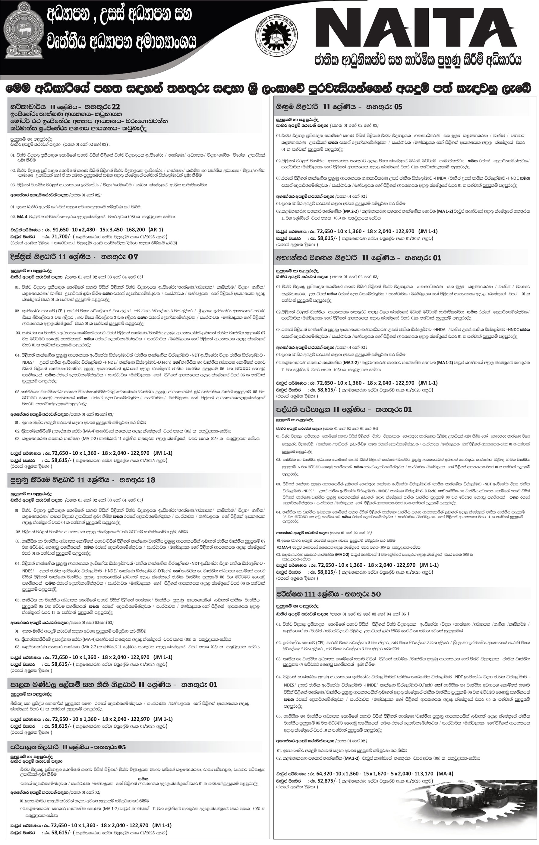 Management Assistant, Laboratory Assistant, Draughtsman, Book Keeper, Translator, Librarian, System Analyst, Instructor, System Administrator, Internal Audit Officer, Accounts Officer & more Vacancies - National Apprentice & Industrial Training Authority