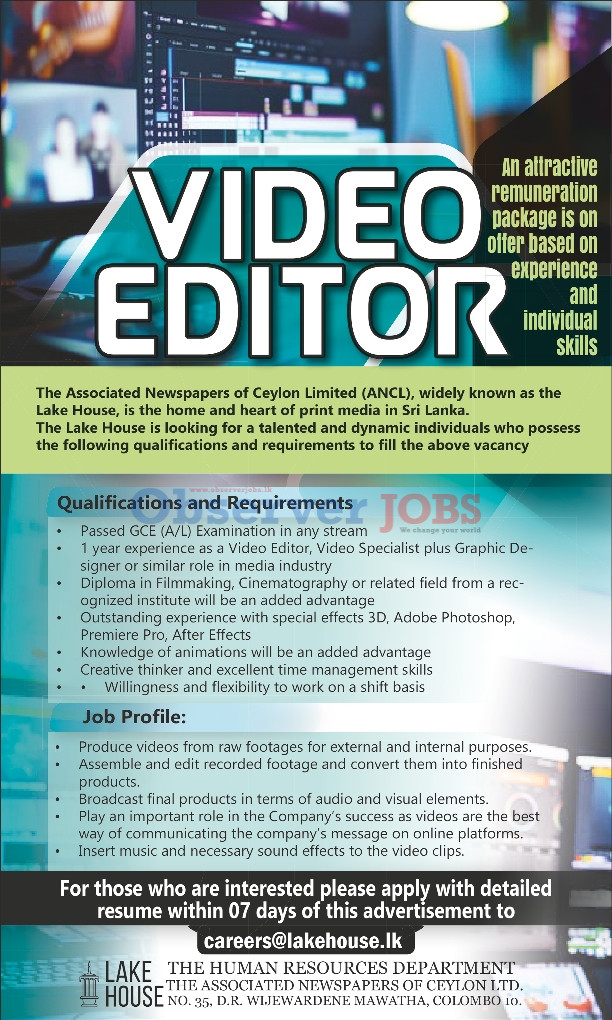 Video Editor - The Associated Newspapers of Ceylon Limited