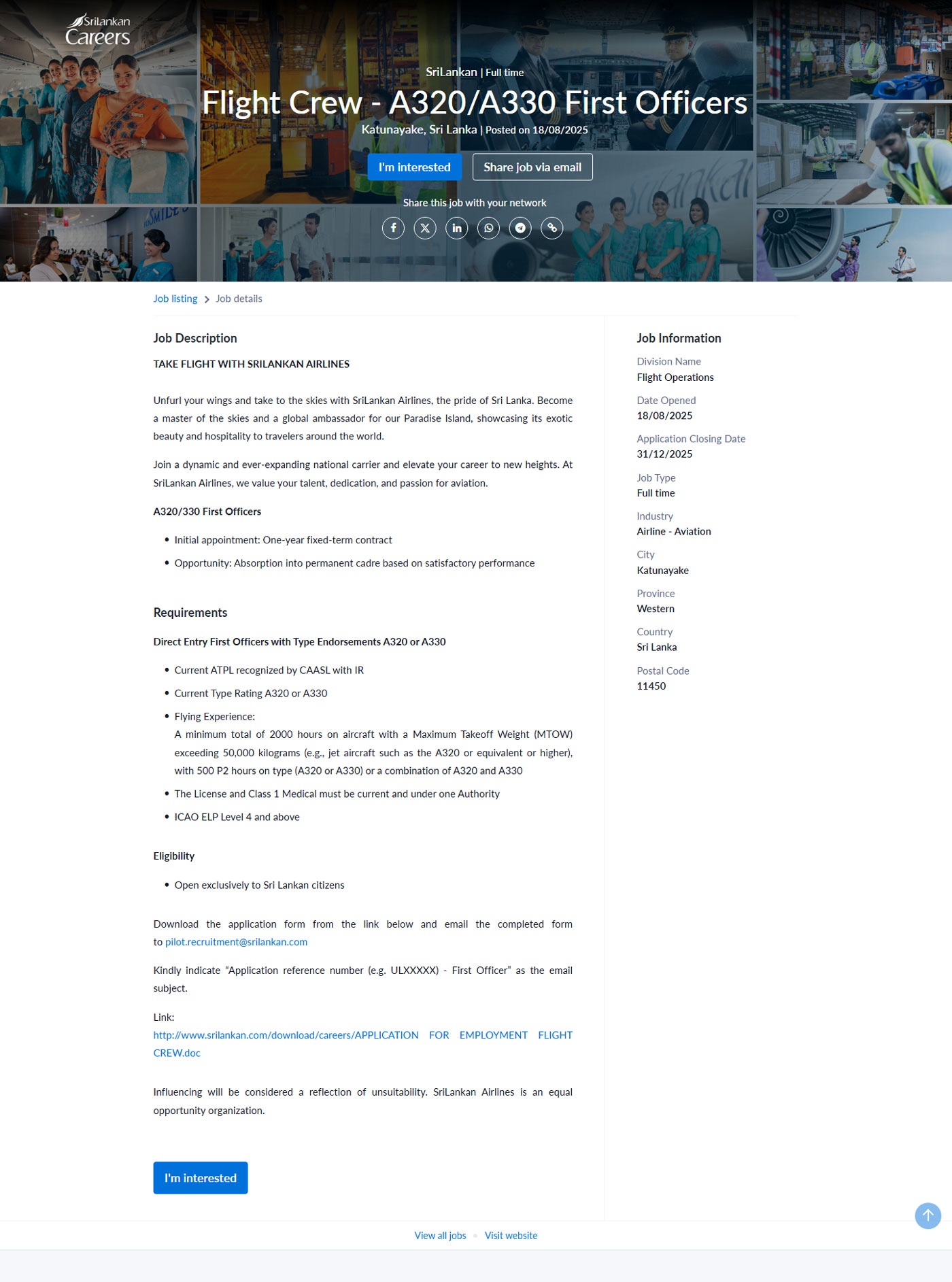 Flight Crew - Sri Lankan Airlines Limited
