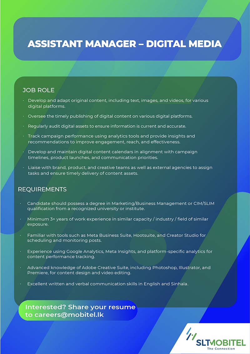 Executive, Senior Manager, Assistant Manager, Software Quality Assurance Engineer - SLTMobitel