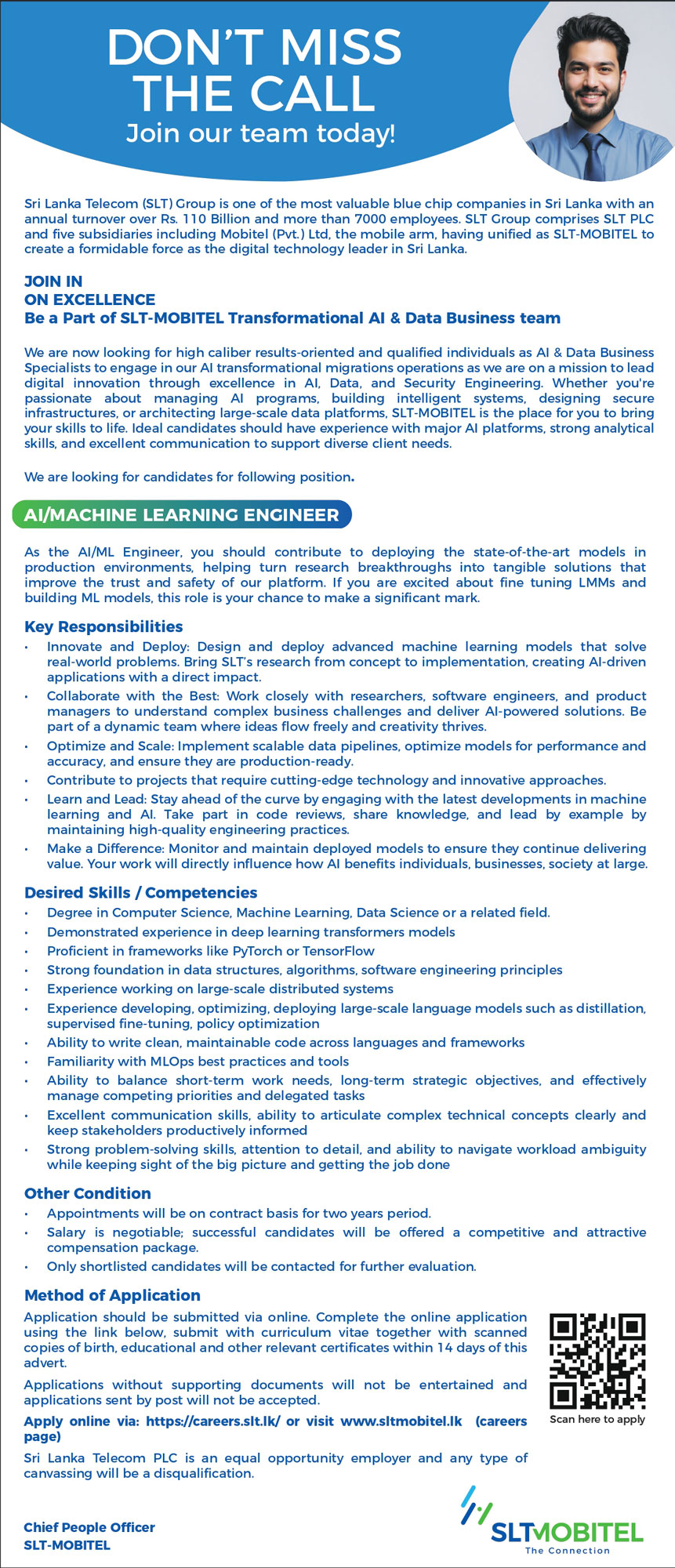 Data & AI Security Engineer, Software Engineer, Data Scientist, AI/Machine Learning Engineer, AI Solution Architect - SLTMobitel