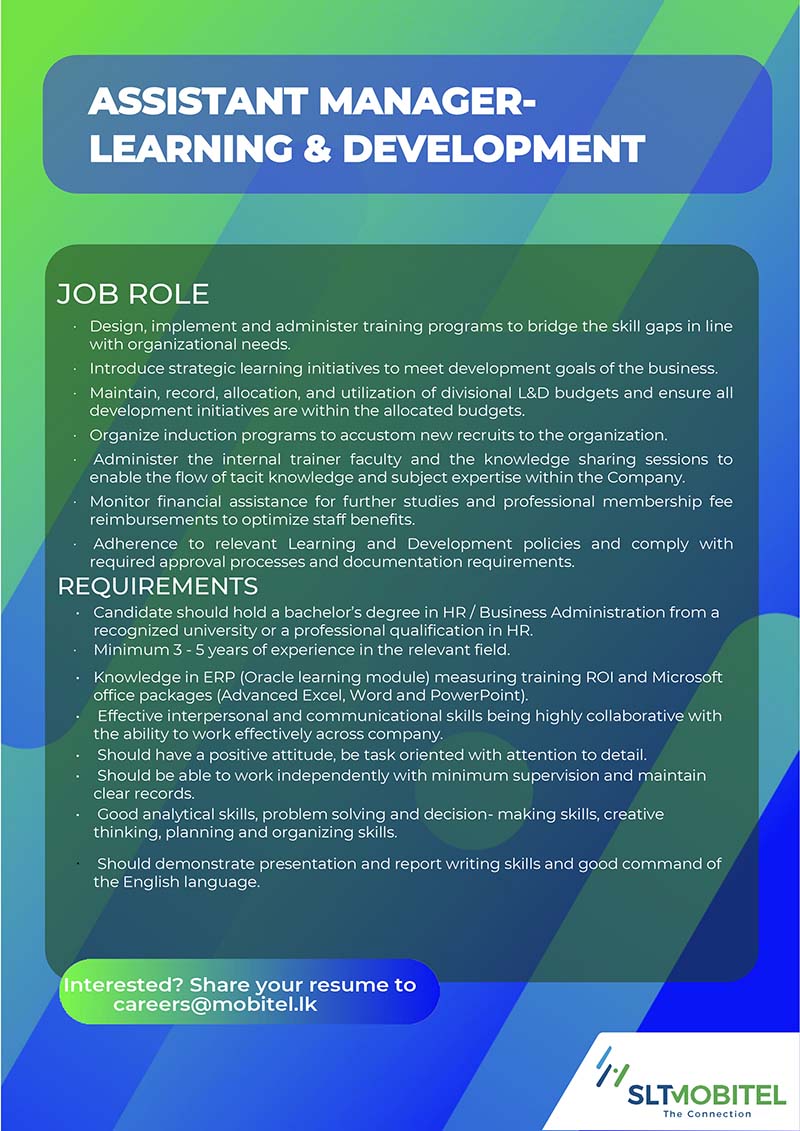 Assistant Manager (Learning & Development) - SLTMobitel