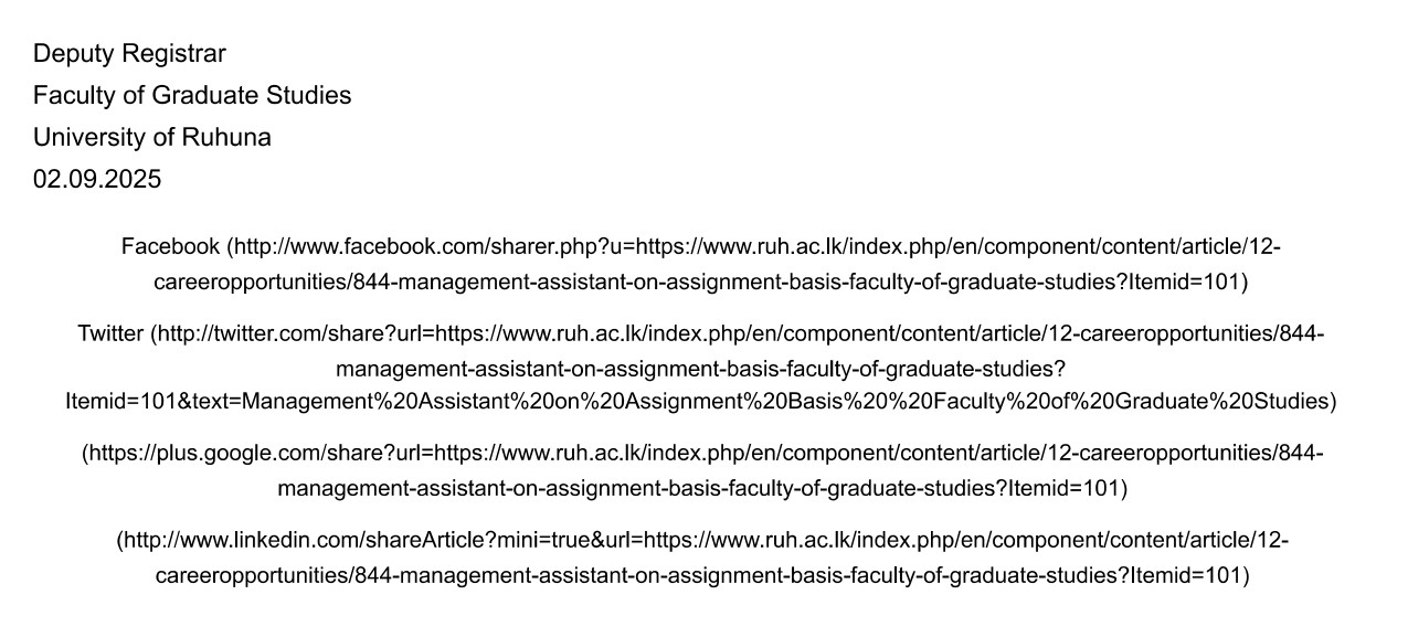 Management Assistant - University of Ruhuna