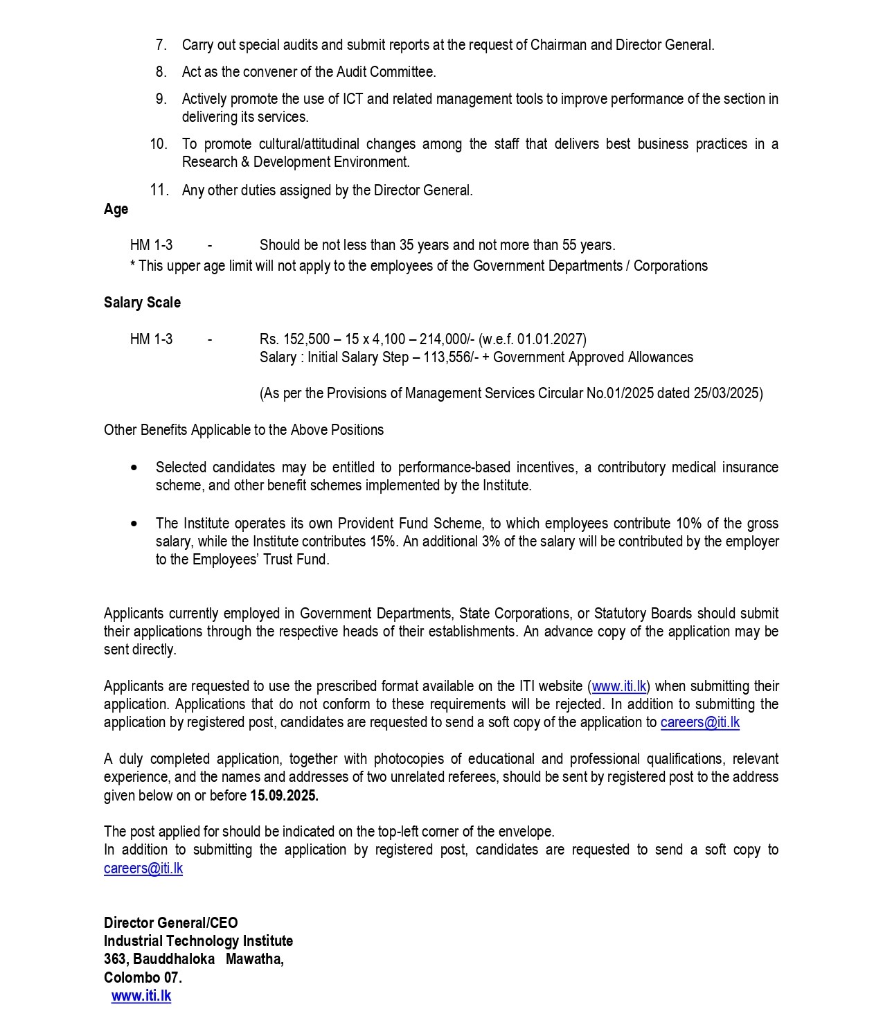 Chief Internal Auditor, Computer System Assistant - Industrial Technology Institute