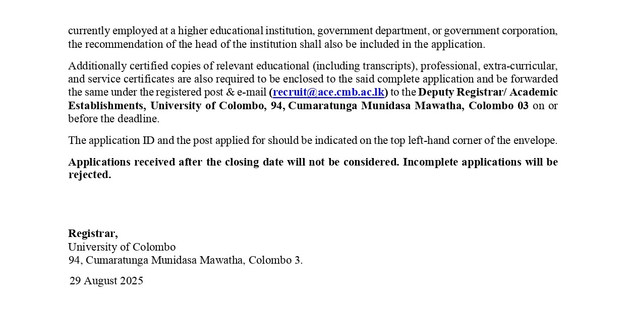Works Engineer, System Engineer, Lecturer, Senior Lecturer - University of Colombo