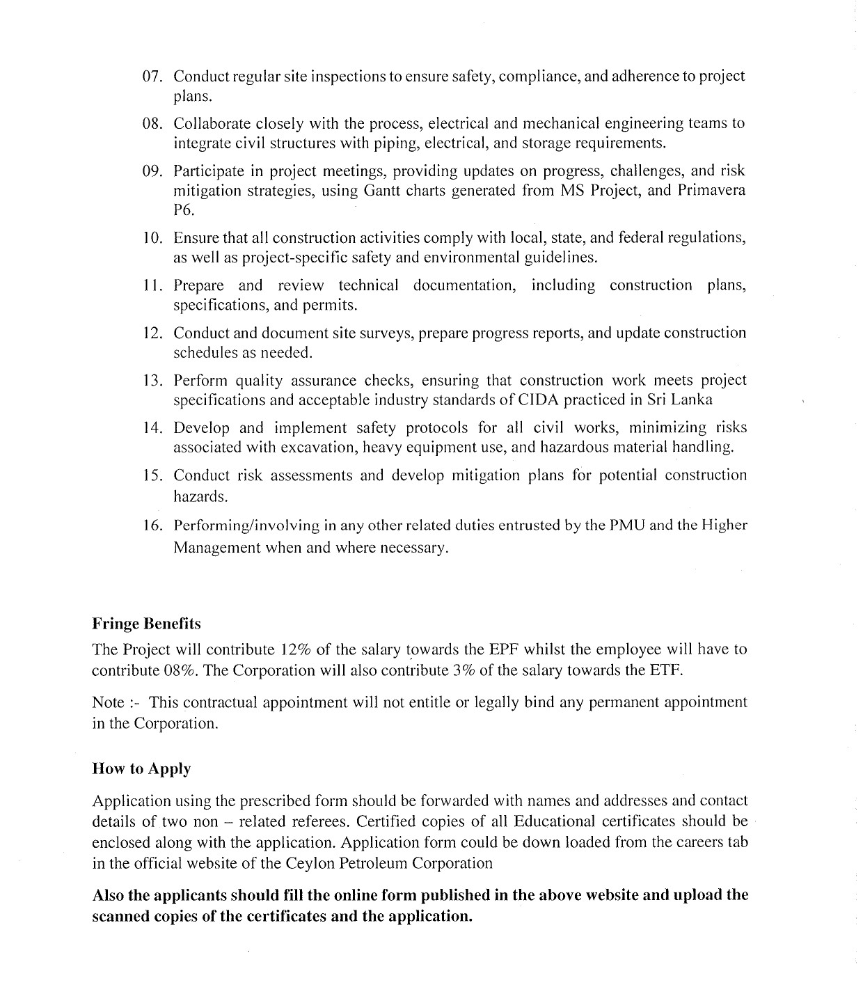 Civil Engineer - Ceylon Petroleum Corporation