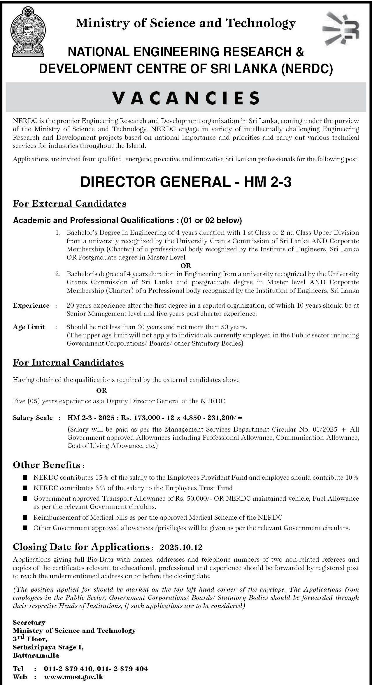 Director General - National Engineering Research and Development Centre of Sri Lanka 