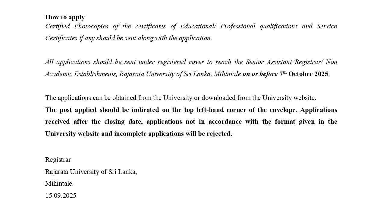 Supervisor (Civil), Driver - Rajarata University of Sri Lanka