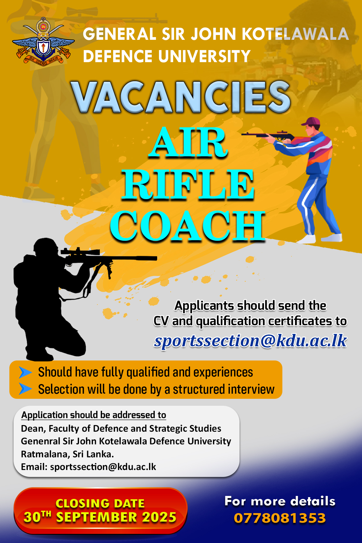 Air Rifle Coach - General Sir John Kotelawala Defence University