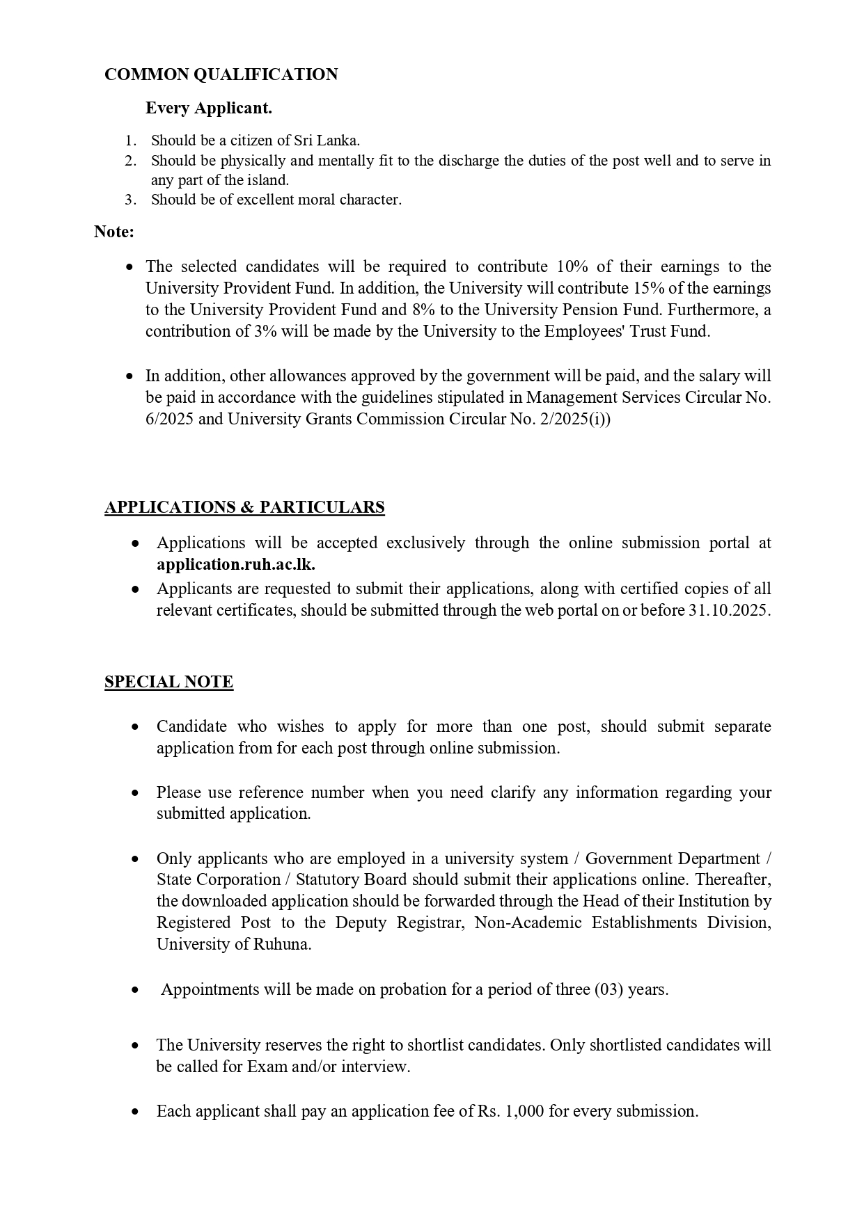 Driver, Groundsman, Library Attendant, Gardner, Works Aide, Postmortem Labourer - University of Ruhuna