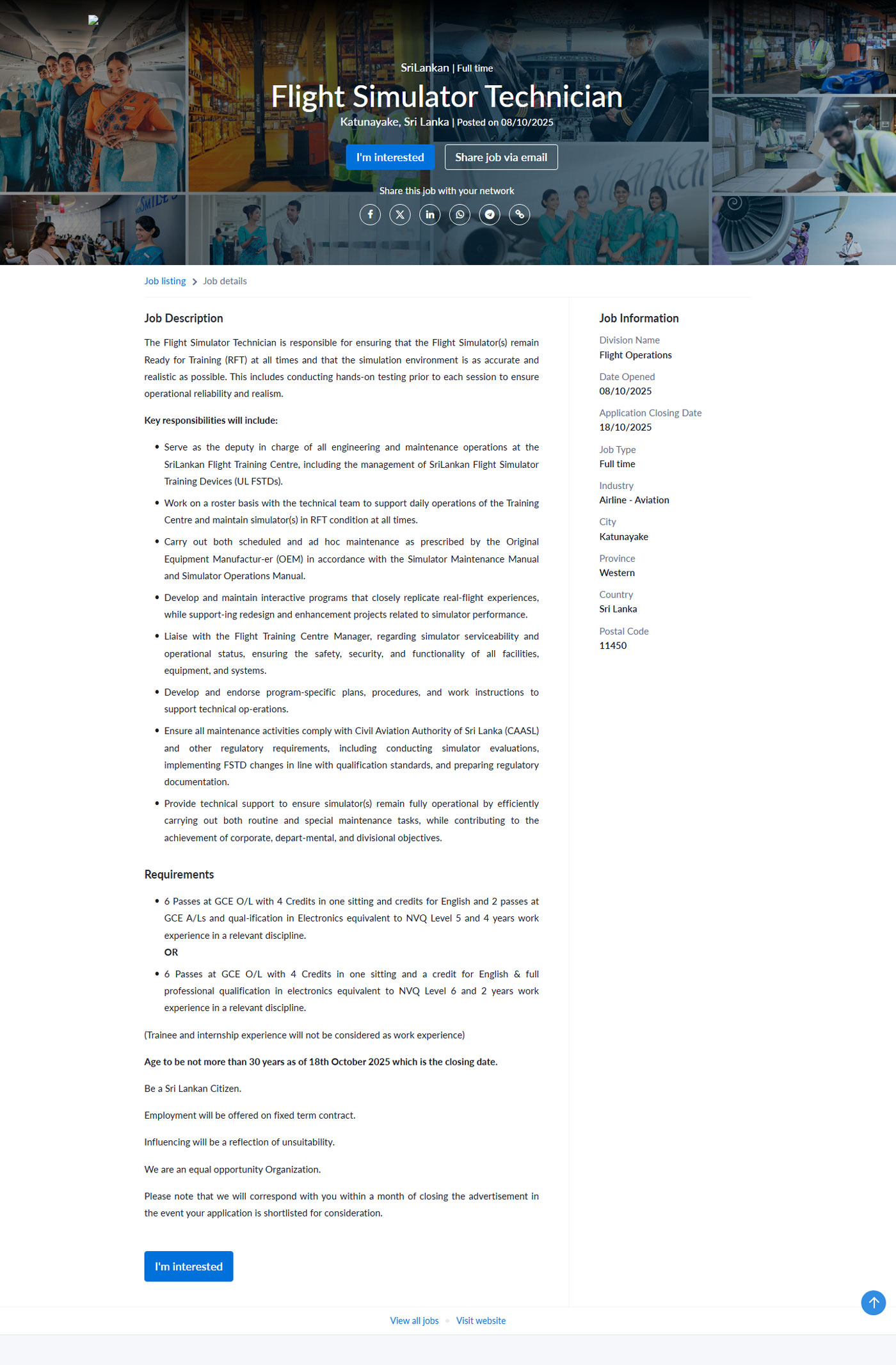 Flight Simulator Technician - Sri Lankan Airlines Limited