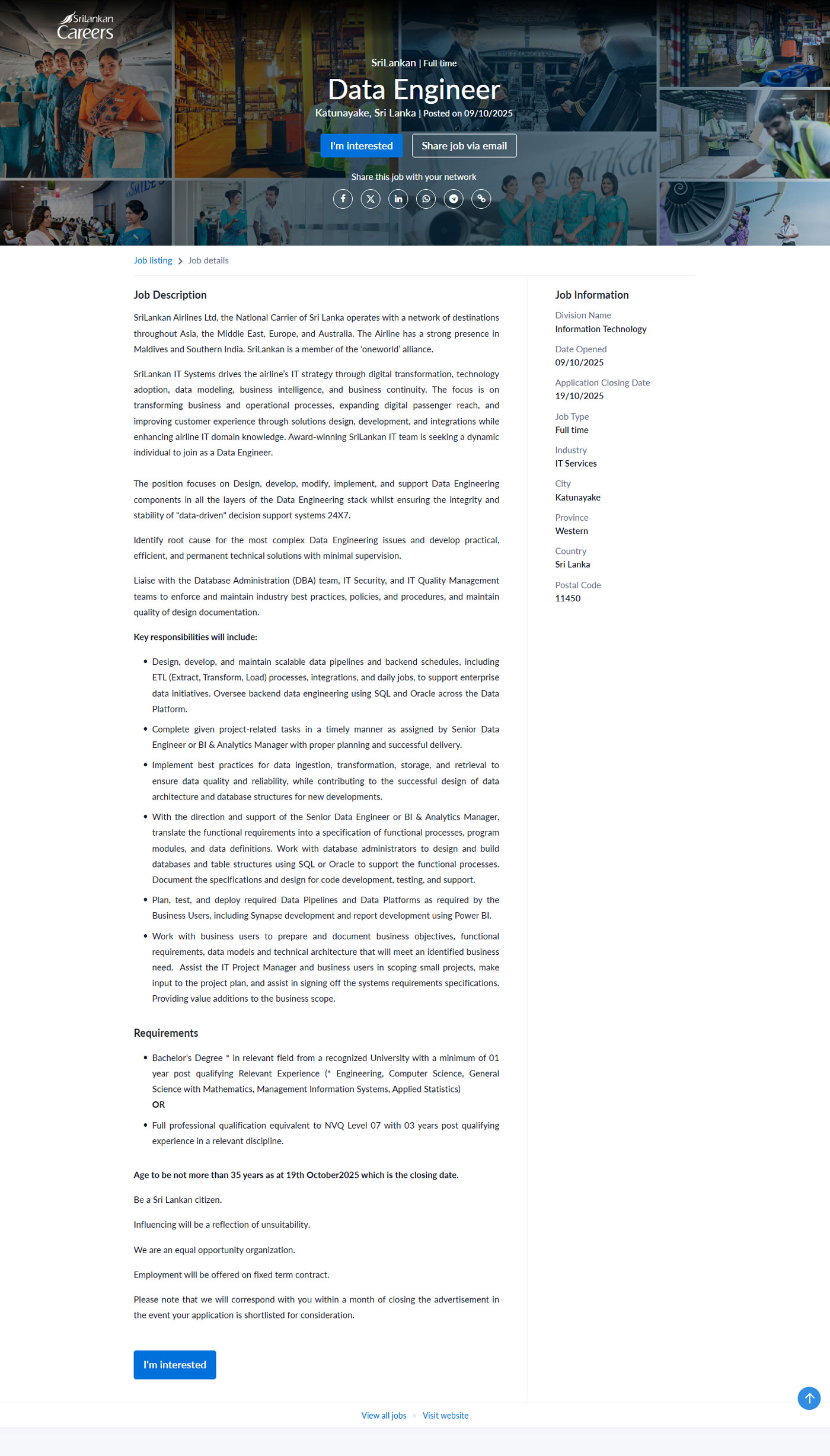 Data Engineer - Sri Lankan Airlines Limited
