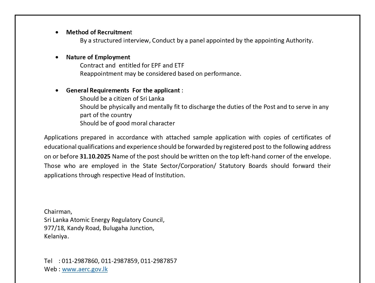 Director General - Sri Lanka Atomic Energy Regulatory Council
