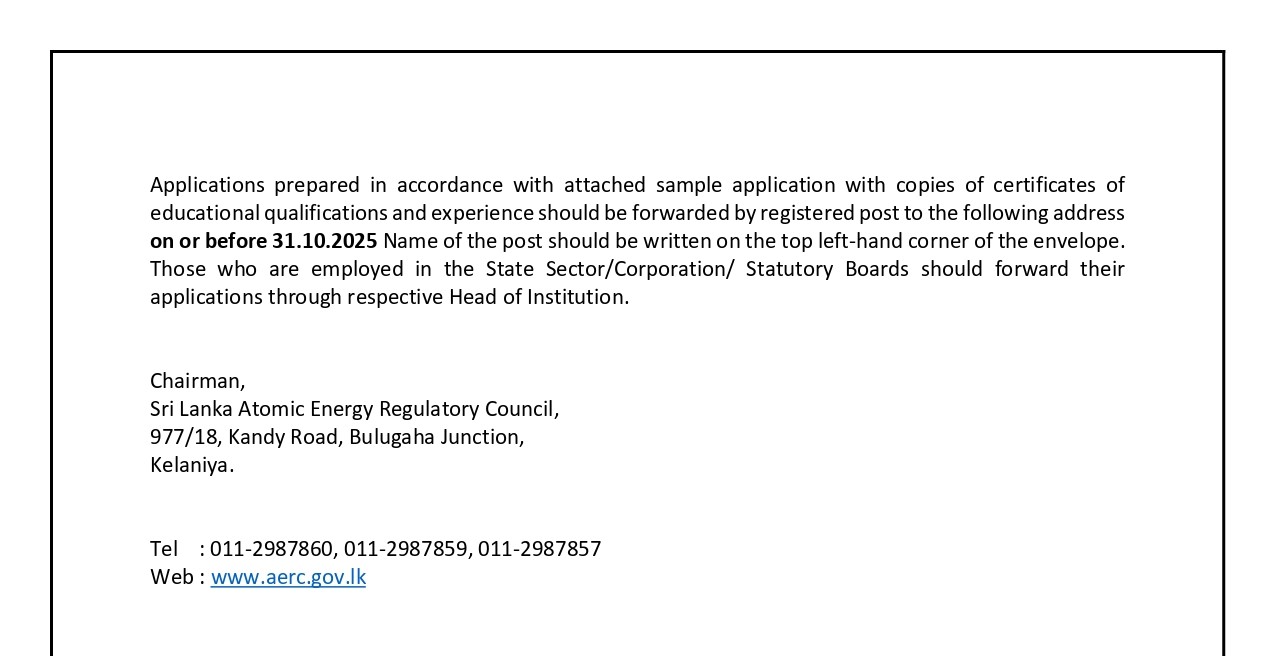 Finance Officer -Sri Lanka Atomic Energy Regulatory Council