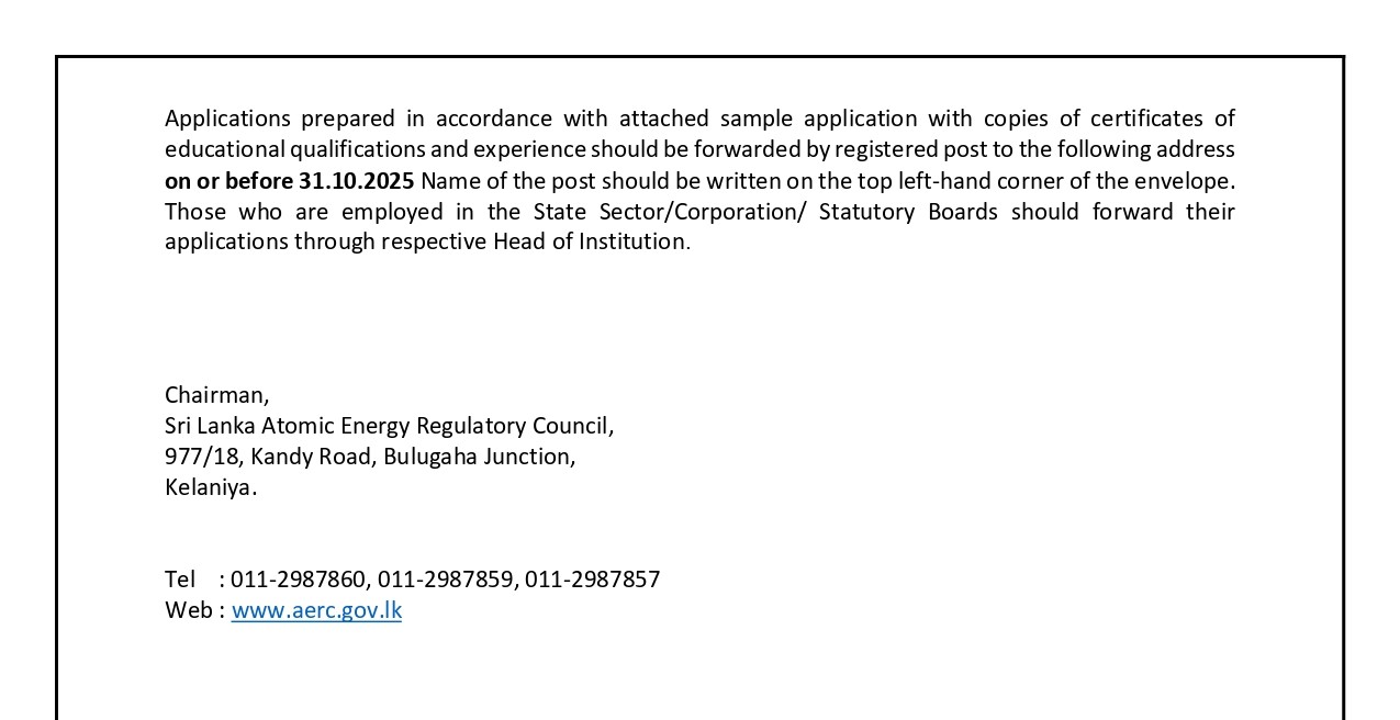 Management Assistant - Sri Lanka Atomic Energy Regulatory Council