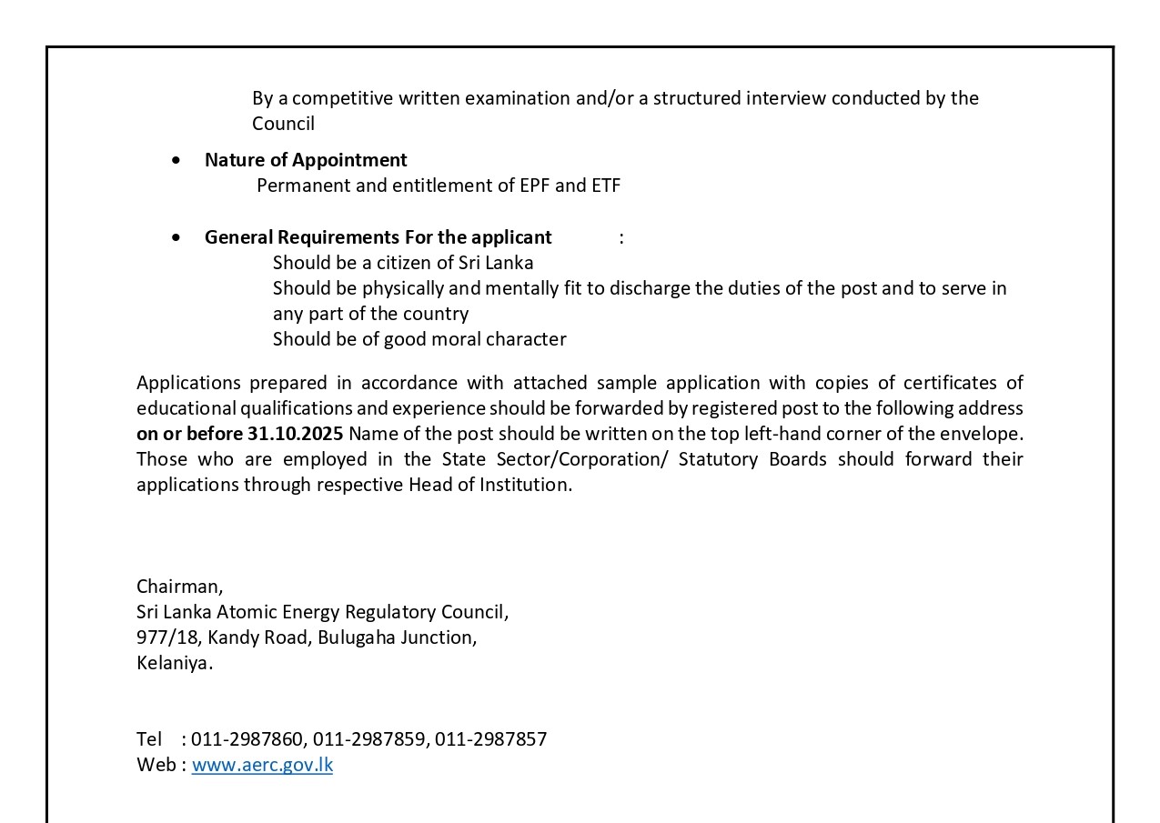 Technical Officer - Sri Lanka Atomic Energy Regulatory Council