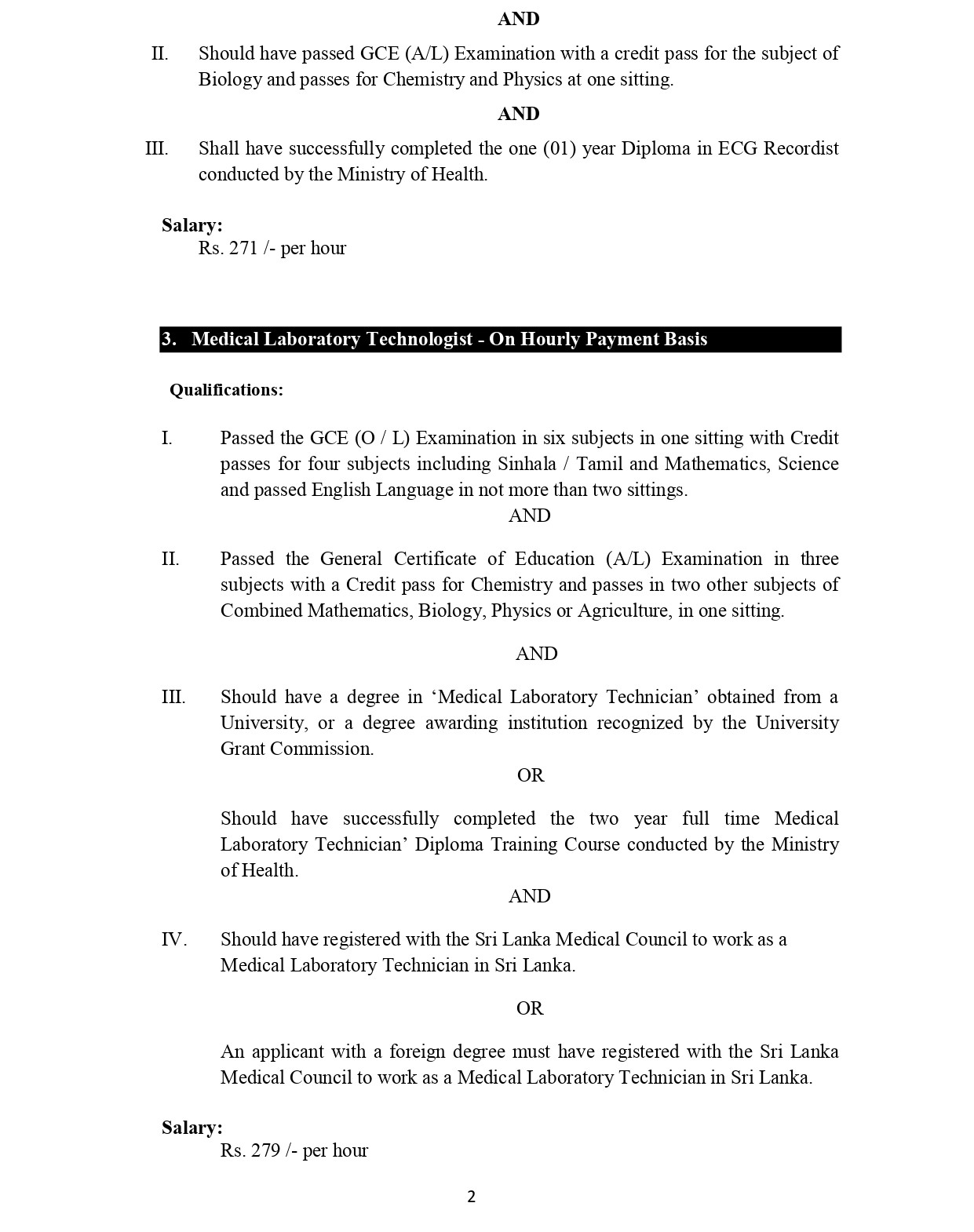 Matron, ECG Recordist, Medical Laboratory Technologist, Hospital Service Aid, Driver - University Hospital - General Sri John Kotelawala Defence University